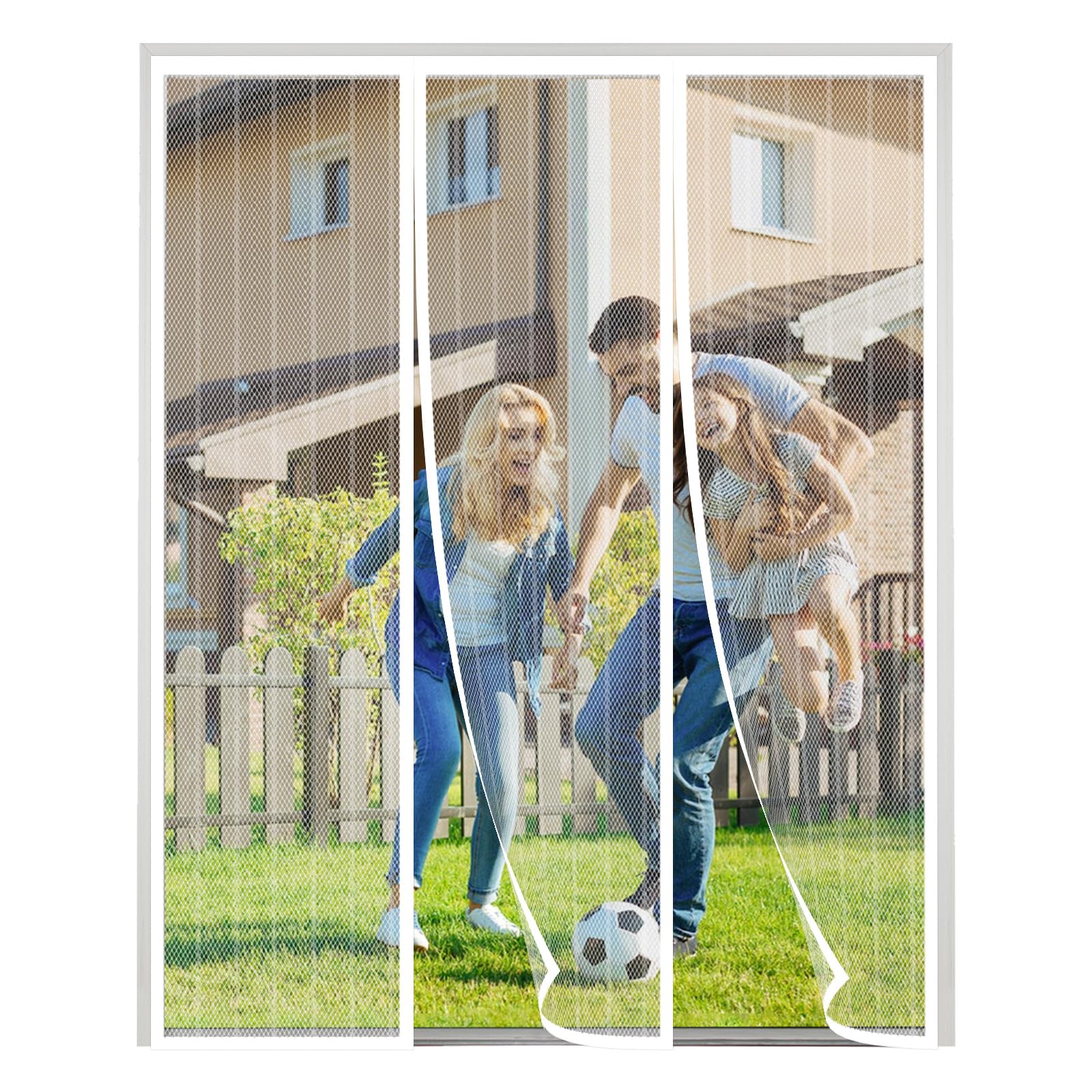 XDMYGTT Magnetic Fly Screen Door, Double Opening Fly Screens for Doors, Magnetic Curtain Mosquito Protection Double Door, Keep Fly Bug Out, White Stripes, 260x190cm — image 1