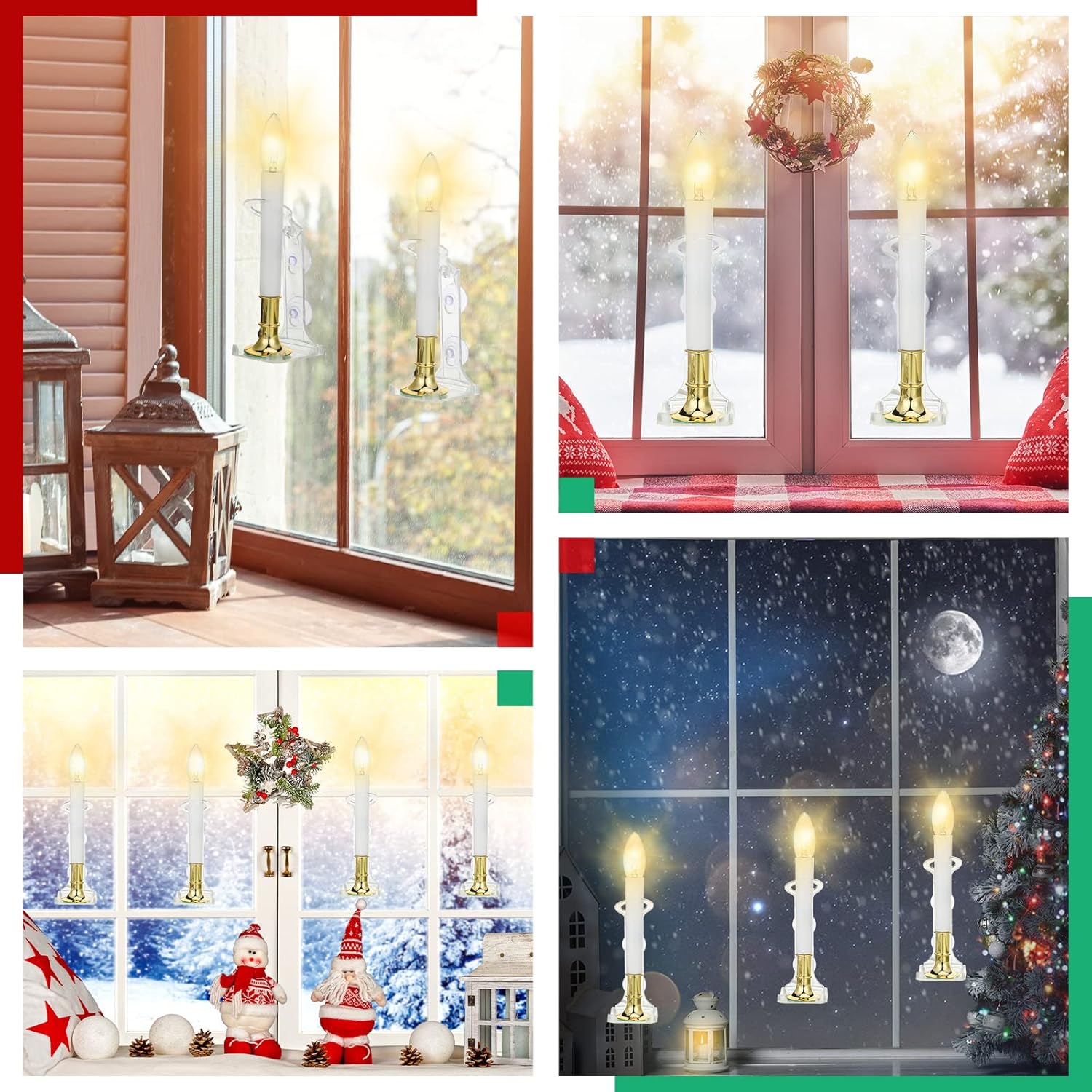 12 Pcs Christmas Electric Window Candle Lamp Holders with Strong Suction Cups Window Plastic Suction Cup Candle Holders for Windows to Secure Christmas Holiday Small Flameless(Clear)