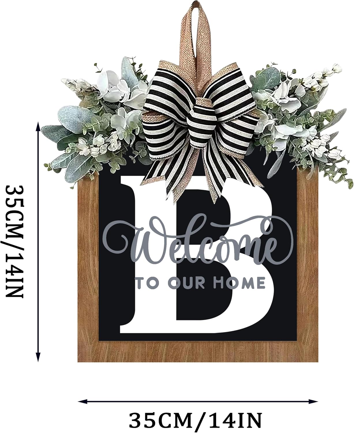 14’’ Last Name All Year Round Front Door Wreath, 26 Letter Welcome Sign Door Wreaths for Front Door, Farmhouse, Porch, Outdoor Decoration for Spring Summer Fall All Seasons Halloween Christmas(B)