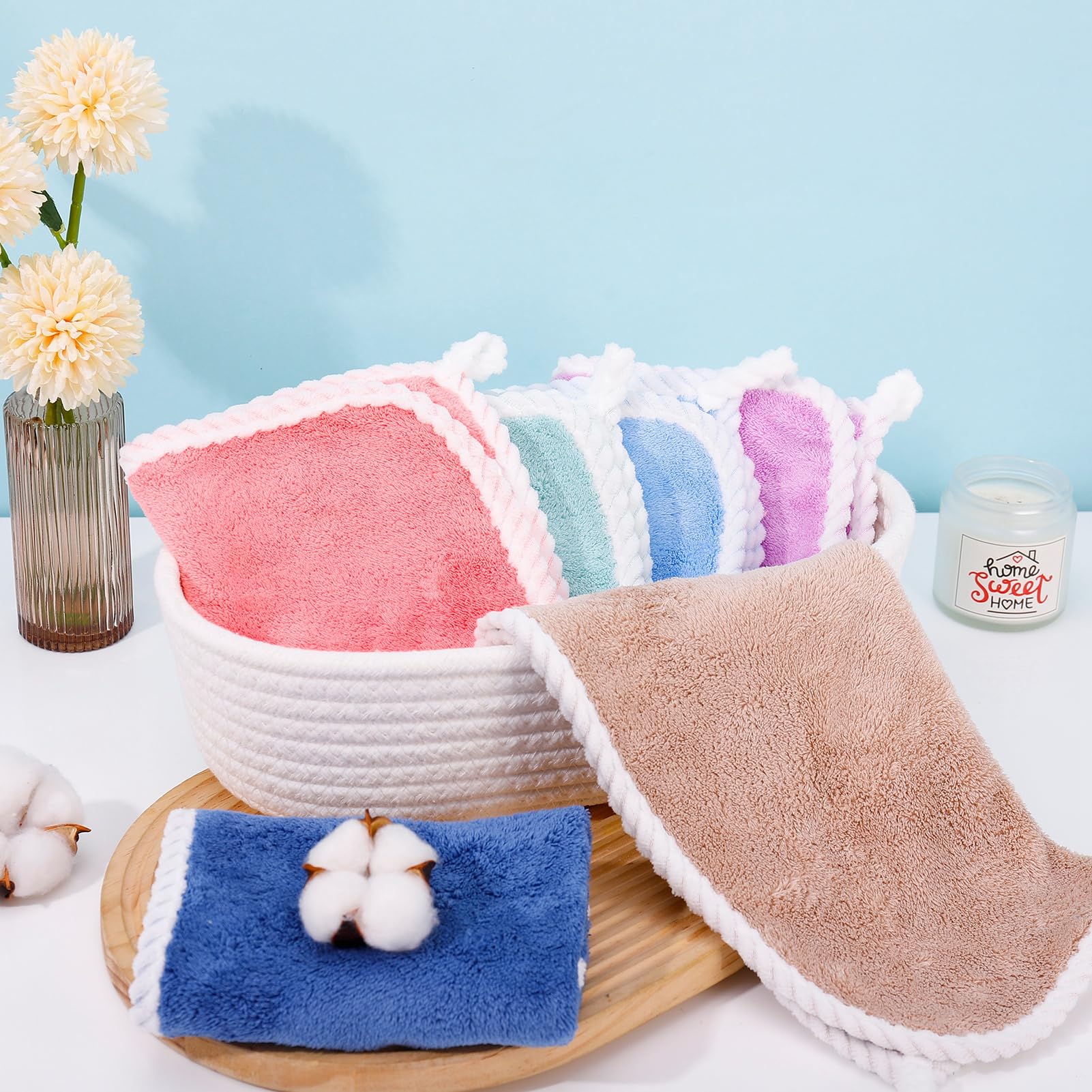 ViEinkaufen 12 Pcs Flannels Face Cloth With Hanging Loop Soft Face Flannels Quick Dry Face Body Cloths Squares Wash Cloths For Baby Kids Adults(30x30cm) - Image 4