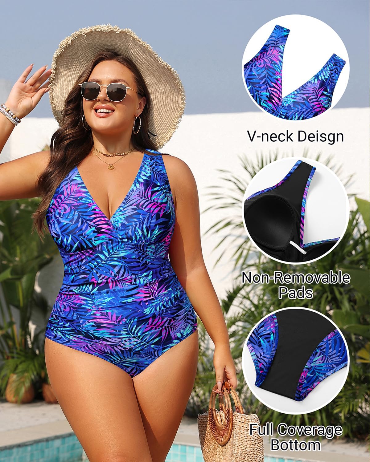Aqua Eve Women Plus Size One Piece Swimsuits Tummy Control Bathing Suits V Neck Ruched Swimwear - Image 5