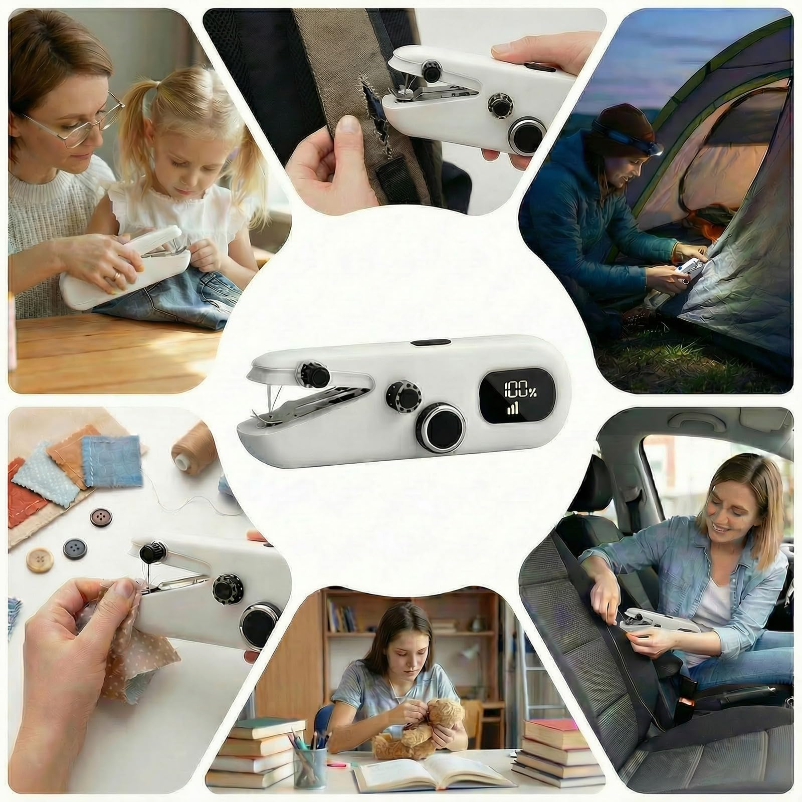 Macchina da cucire portatile con display LCD, macchina da cucire portatile per principianti, macchina da cucire manuale ricaricabile a 3 velocità con accessori completi, viaggi in famiglia e