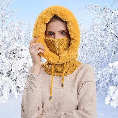 Vista 19 de HUAMULAN Gorro de invierno de una pieza para mujer, pasamontañas de forro polar, pasamontañas, máscara facial, bufanda, orejeras, esquí, nieve