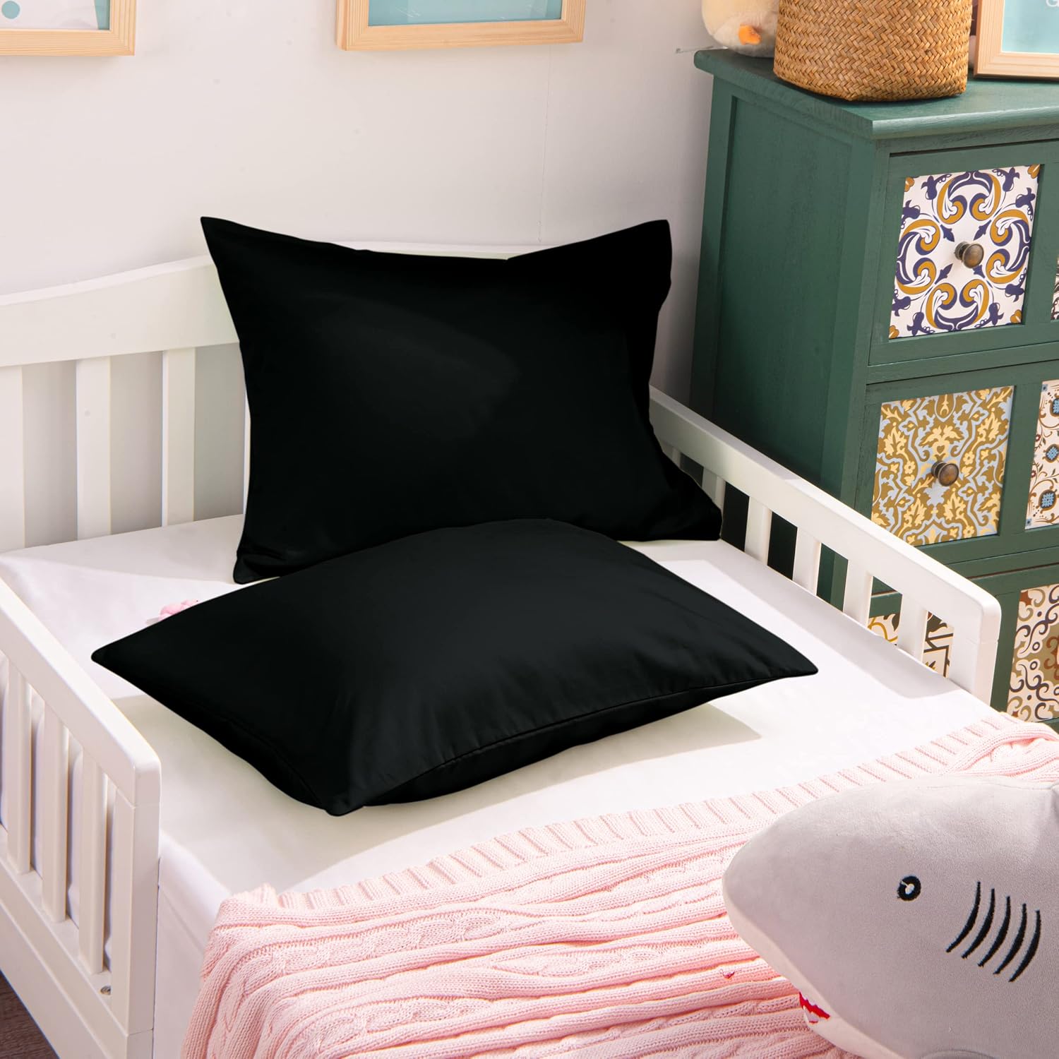 NTBAY 2 Pack 500 Thread Count 100% Egyptian Cotton 13x18 Toddler Pillowcases, Super Soft and Breathable Envelope Closure Travel Kids Nursery Pillow Cases, 13x18 Inches, Black