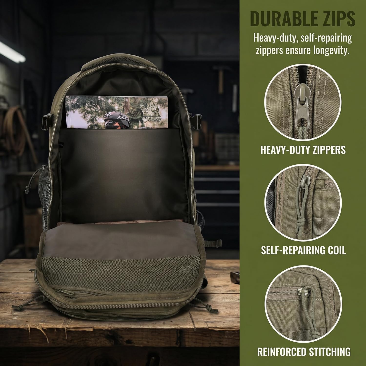 Zsearaymy 25L Small Tactical Hiking Backpack with 180° Open Design Molle System Padded Laptop Lightweight (OD.Green)
