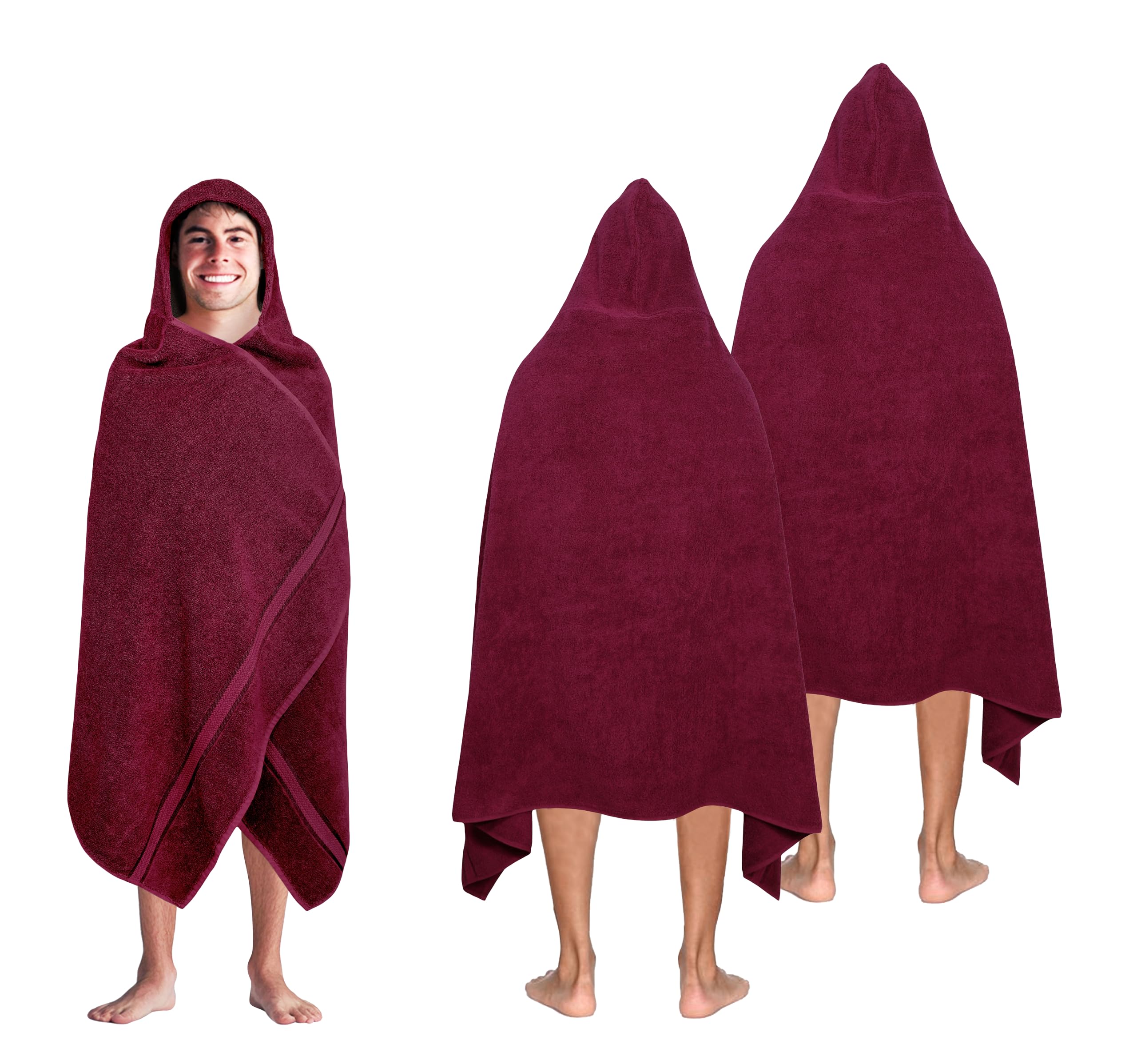 COTTON CRAFT Ultra Soft Hooded Towel – 2 Pack Oversized 35x70 Towel with Hood for Adults - 580 GSM 100% Cotton Ringspun Terry - Luxurious Plush