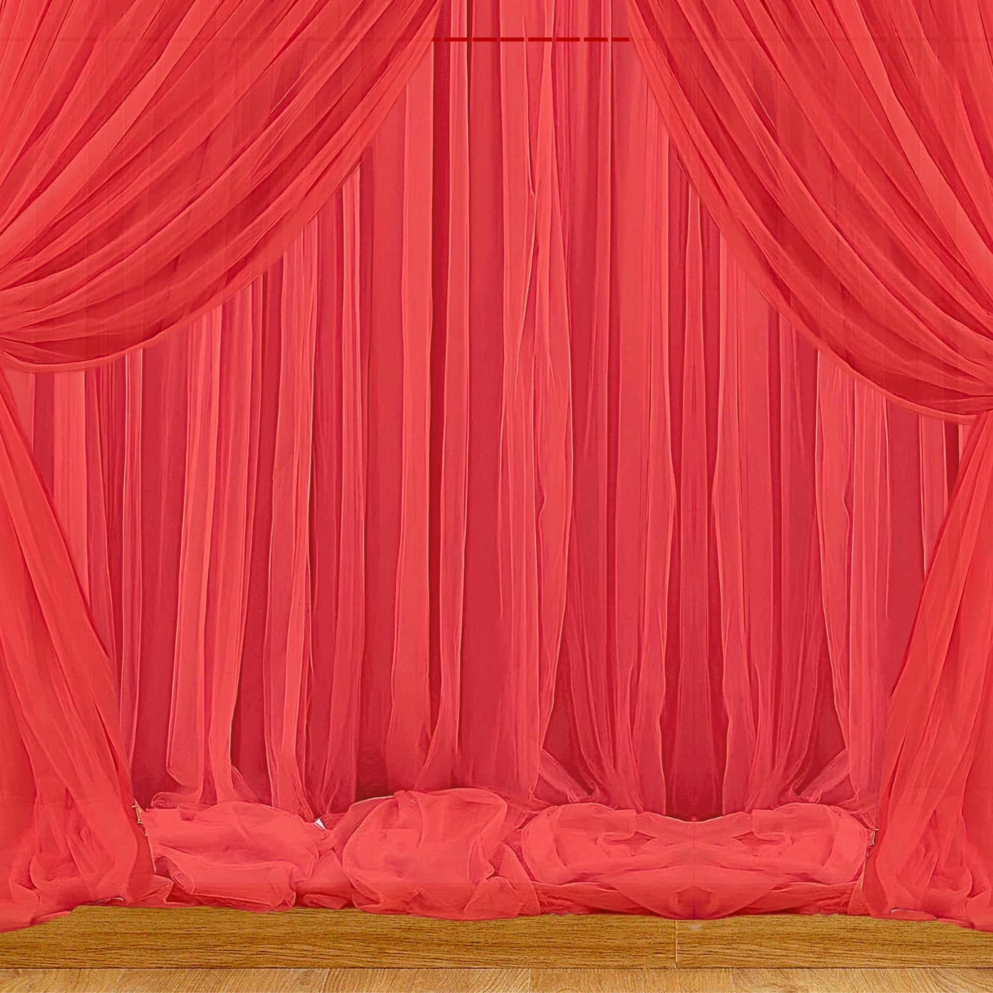 1iAM 4pcs Red Backdrop Decoration Net - Large Size, Stitched with Ribbon, Nylon Made, Reusable, Soft, Wrinkled Free, 8.5x5ft Each, Cabana Tent Party Decoration Items for Birthday, Anniversary-image-44