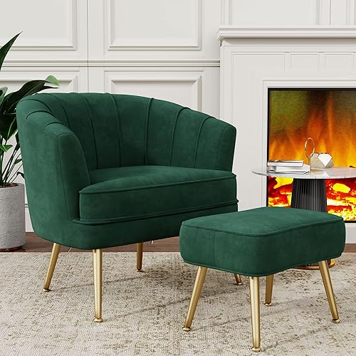 Miniatura 9 de Andeworld Silla decorativa de terciopelo con otomana, moderna silla lateral tapizada, cómoda silla de sala de estar con patas de metal dorado para