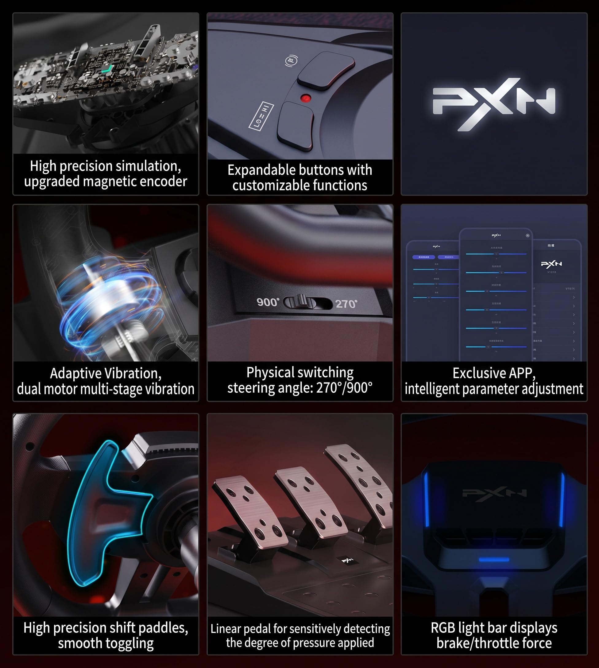 PXN V9 Volante per PC con pedali e cambio, 270/900 gradi, volante da corsa per PC, PS4, PS3, Xbox One, Xbox Series X/S, N-Switch (non supporta Mac/PS5)