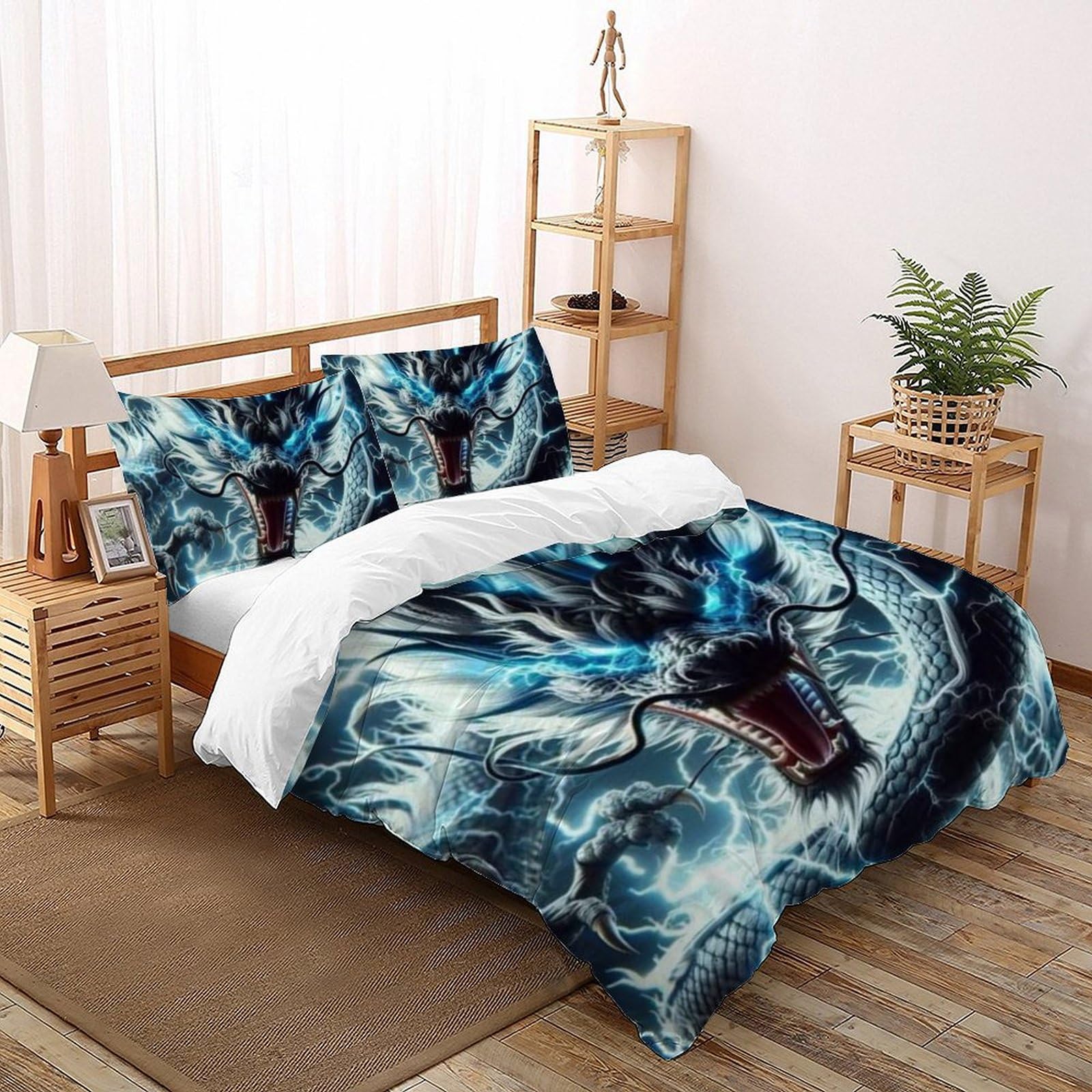 Housse de couette dragon éclair 200x200 avec 2 taies d'oreiller pour lit double
