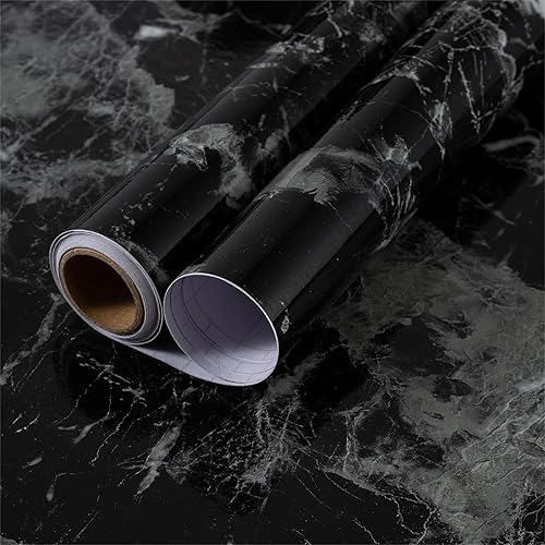 Miniatura 4 de Holomey Papel de contacto de mármol negro de 24 x 354 pulgadas, papel tapiz autoadhesivo extraíble de vinilo decorativo Wll para dormitorio, baño,