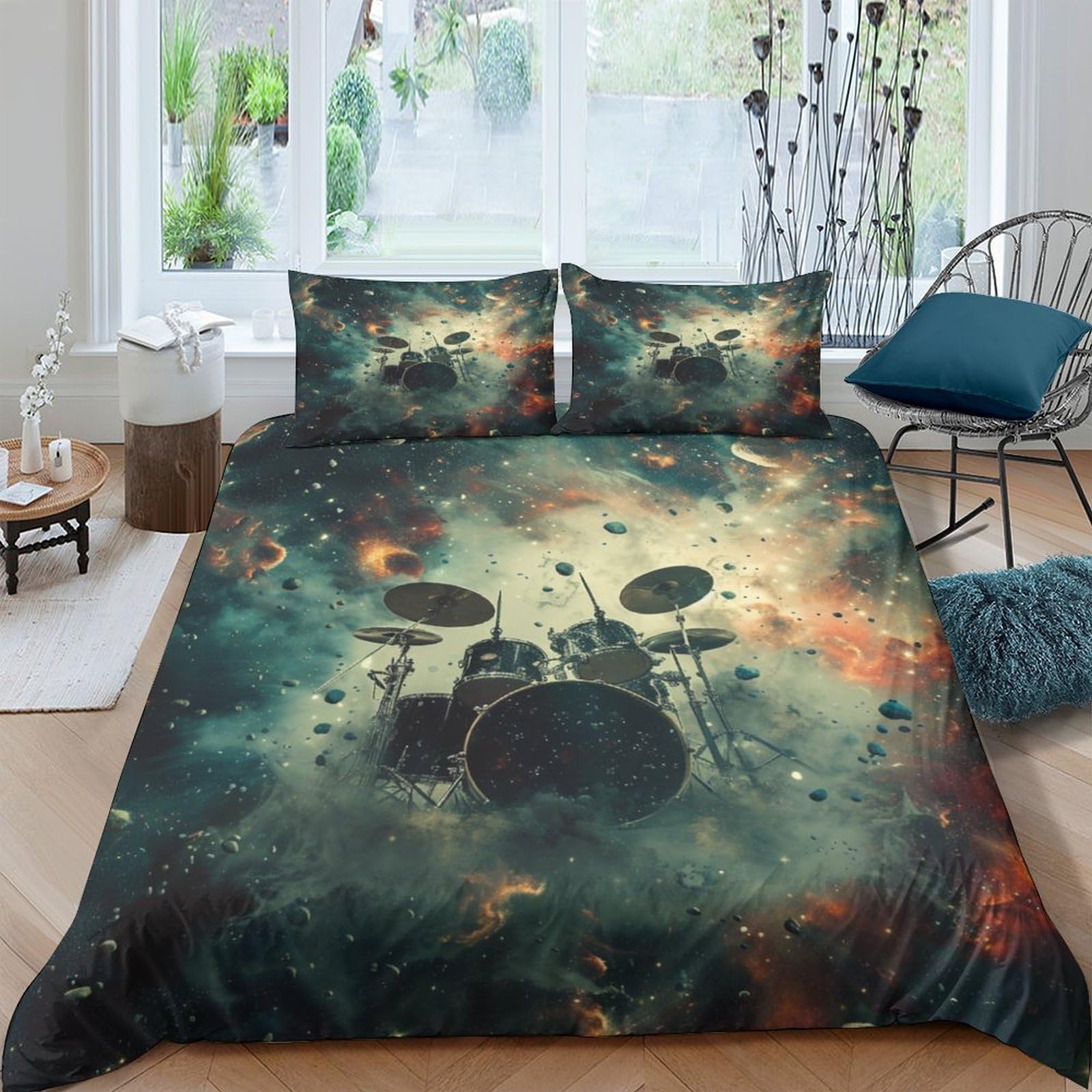 GAOYUCHUN Drum Kit Duvet Cover Set 3 PCS Hotel Quality Quilt Cover Bedding Bed Covers with Pillowcases with Zipper Closure Breathable Stylish Comforter Double（200x200cm）