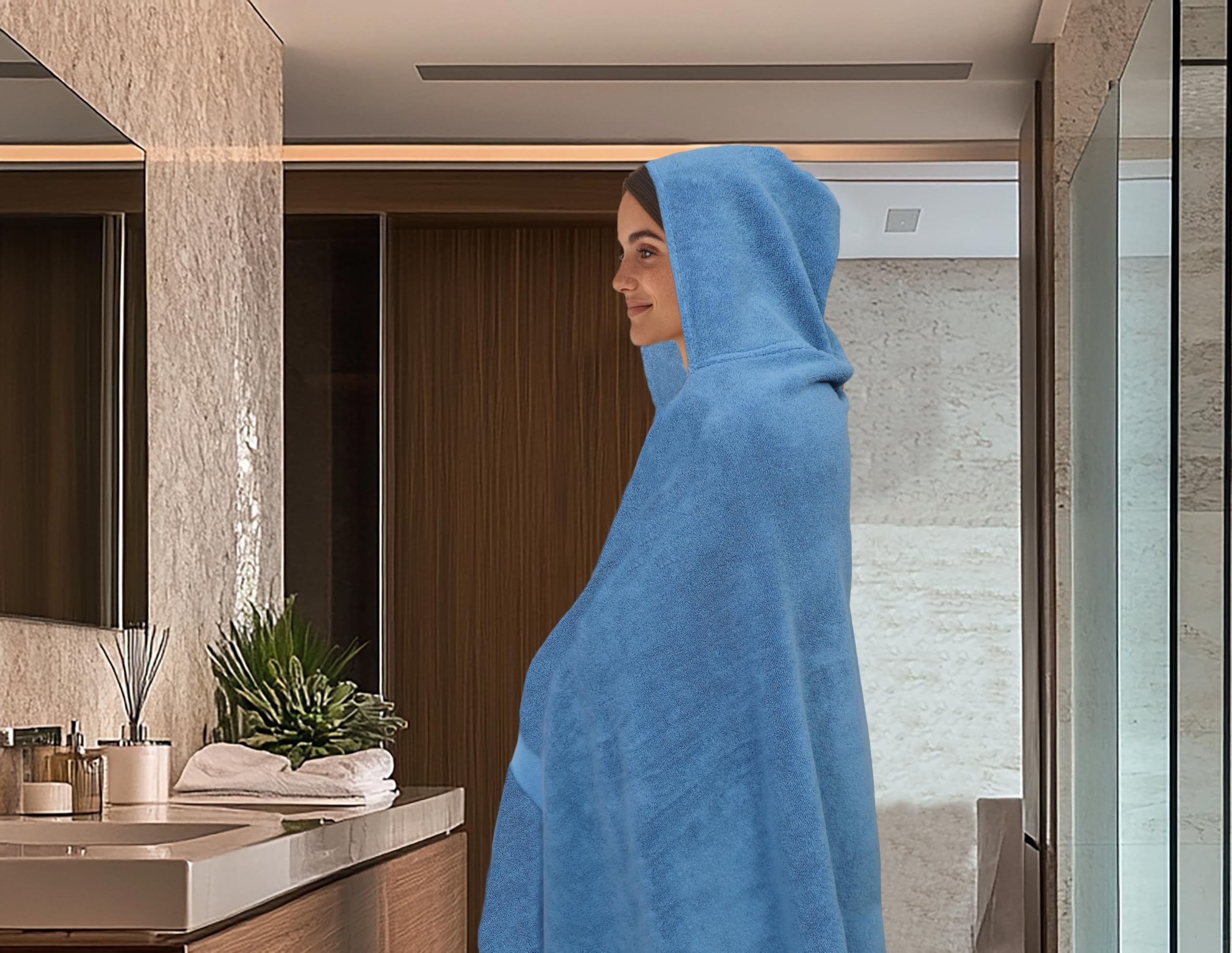 COTTON CRAFT Hotelhandtuch mit Kapuze, Übergröße, extra groß, 40 x 80 cm, schweres 700 g/m² Handtuch mit Kapuze für Erwachsene, 100 % Baumwolle, ringgesponnenes Frottee, Pool, Strand, Badelaken
