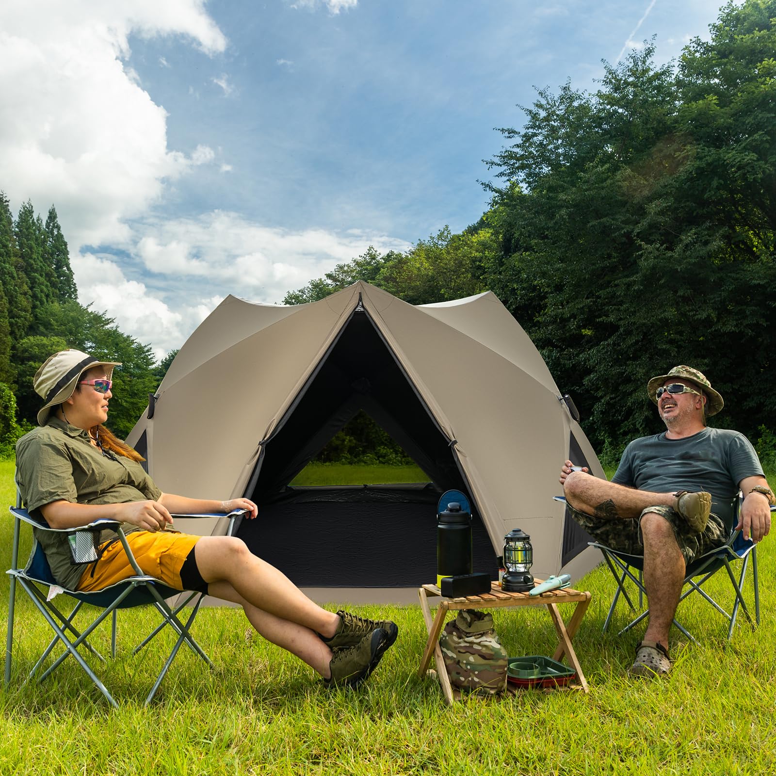 Tangkula 4-6 Person Pop Up Camping Tent with Visible Skylight, Portable Backpacking Tent with Removable Rainfly, 3 Mesh Walls, 3 Zippered Doors, Carrying Bag, Family Dome Tent for Camping Hiking