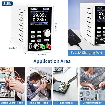 OWON SPE6103 Programmable DC Power Supply, 300W 60V/10A High Precision 4 Digit Multiple Protection,2.8 inch TFT LCD Display with USB Port Support SCPI Laboratory Power Supply