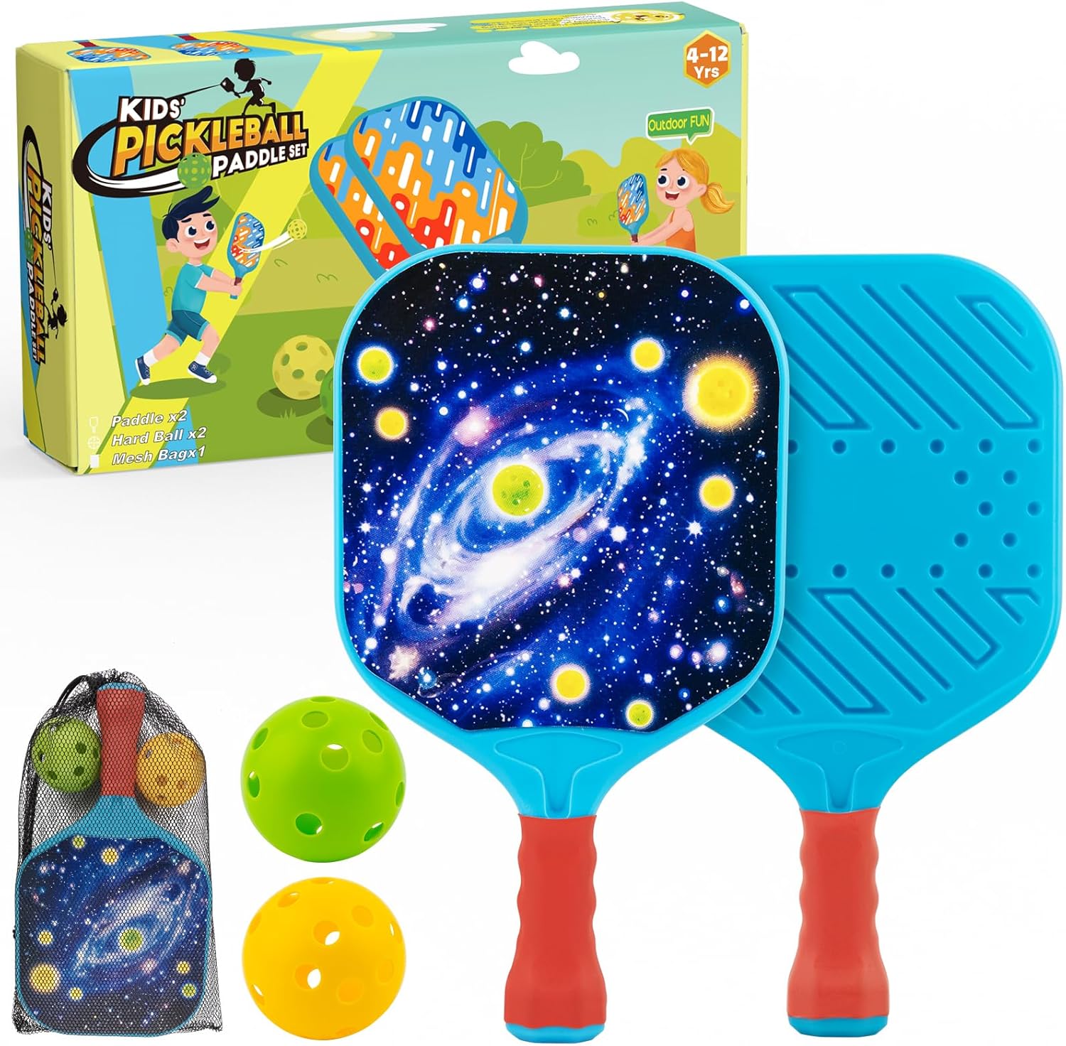 Foayex Juego de 2 palas de pickleball para niños, juegos al aire libre, juguetes para patio, playa, piscina, campamento, viajes, regalos de