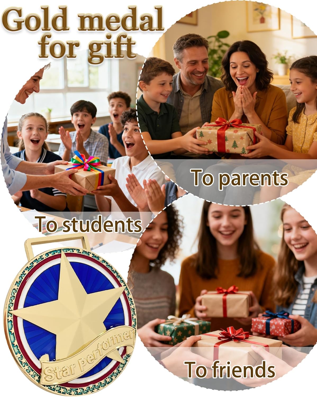 6PCS Star Performer Award Medal, 3.15” Heavy Duty Winner Medal, Double-Sided 3D Engraved Awards and Trophies, Gift for Students Adults Competition Graduation Party