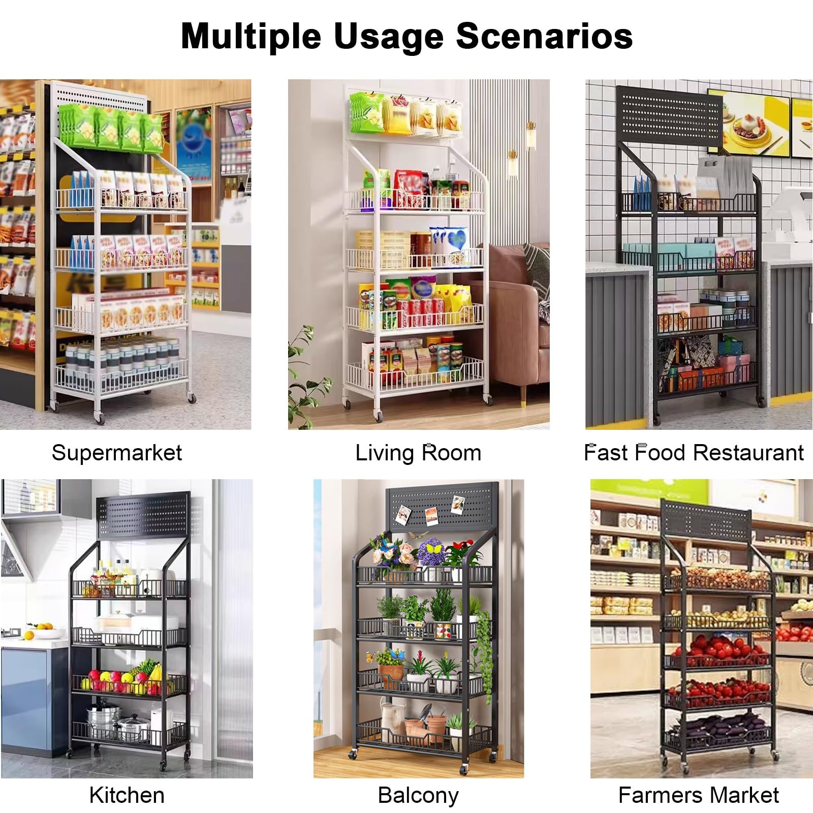 Estante de almacenamiento de alimentos, estante de 4 niveles, altura 140 cm, longitud 60 cm, ideal para organización de puestos de concesión