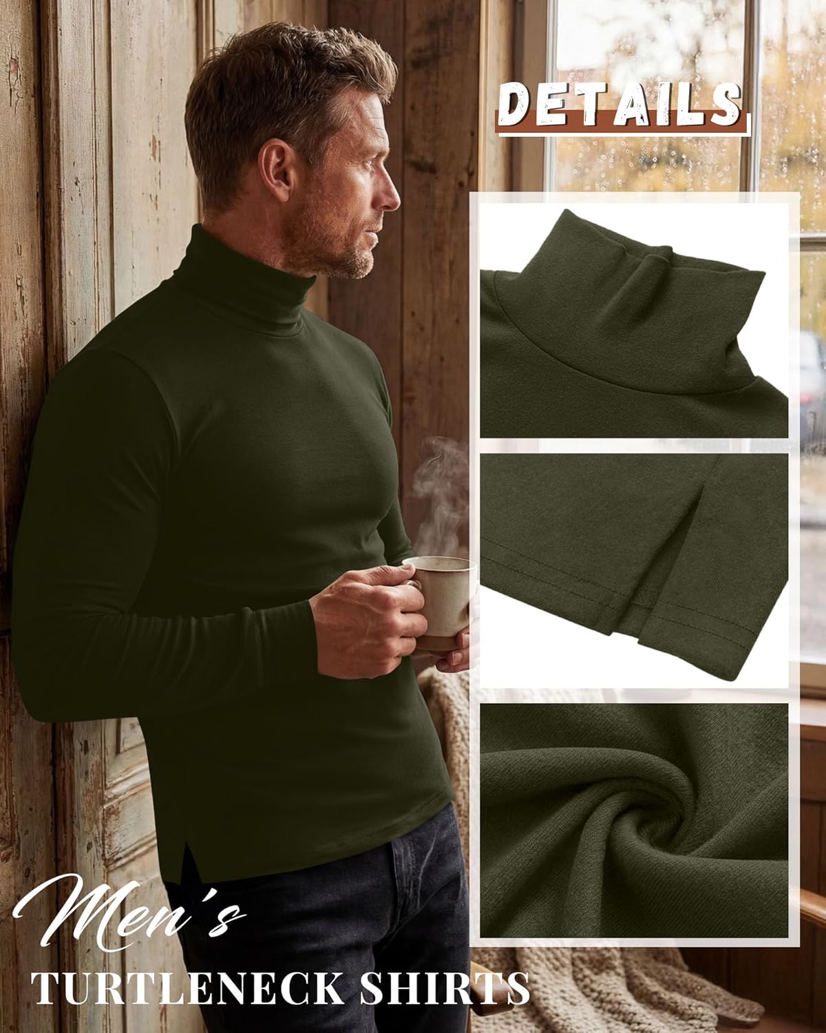 Riyiper 3 Pack Men's Turtleneck Shirts Thermal Basic Knitted Long Sleeve Casual Slim Fit Winter Pullover Tops