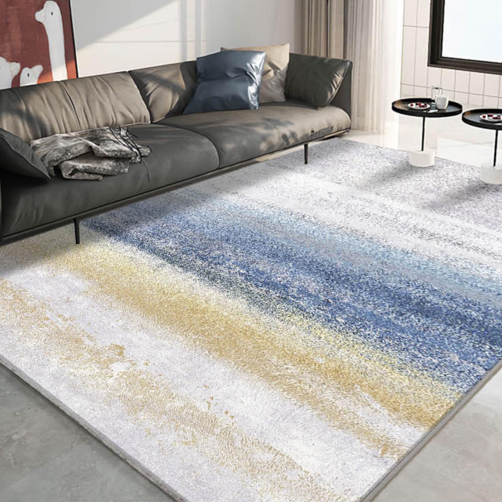 VK·LIVING Washable Rug 8x10, Abstract Large Area Rug Modern Rug for Living Room Soft Low Pile Rug with Non Slip Backing, Lightweight Machine Washble Rug Stain Resistant Throw Rug for High Traffic