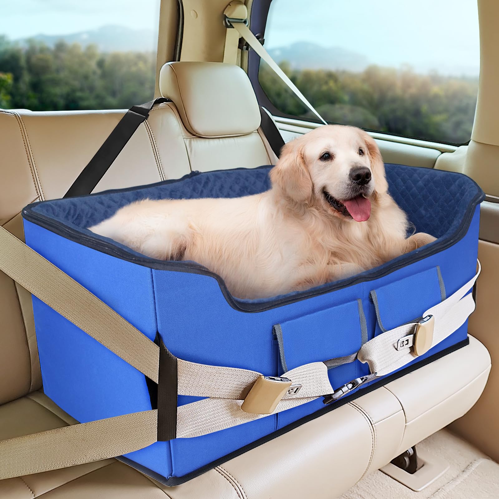 SIMILAR INFANZIA Dog Booster Car Seat for Small Medium Large Dogs, Elevated Pet Car Seats with Safety Leash for Pets Under (Royal Blue, Large)