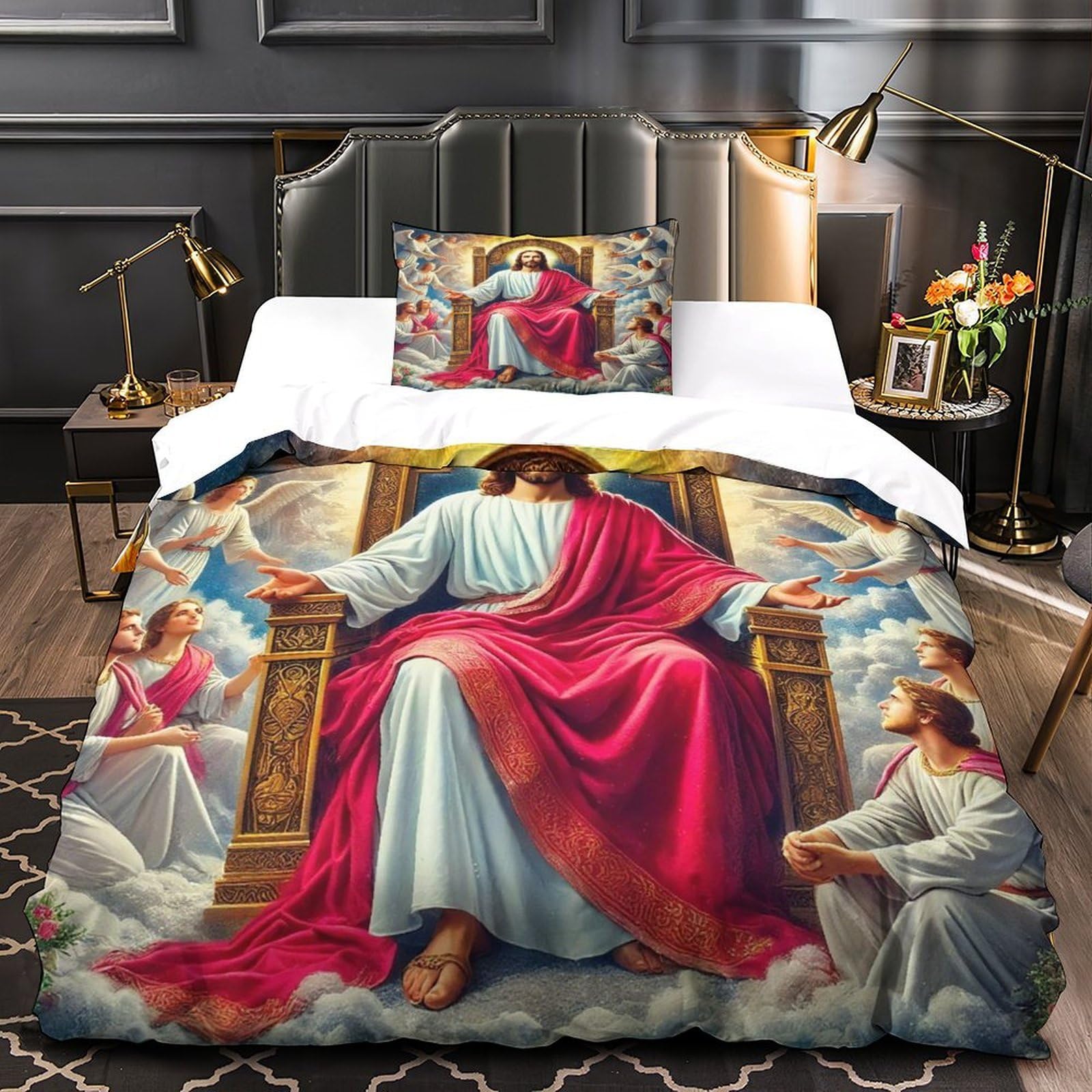 Housse de couette Jésus imprimée 3D en microfibre douce avec fermeture éclair