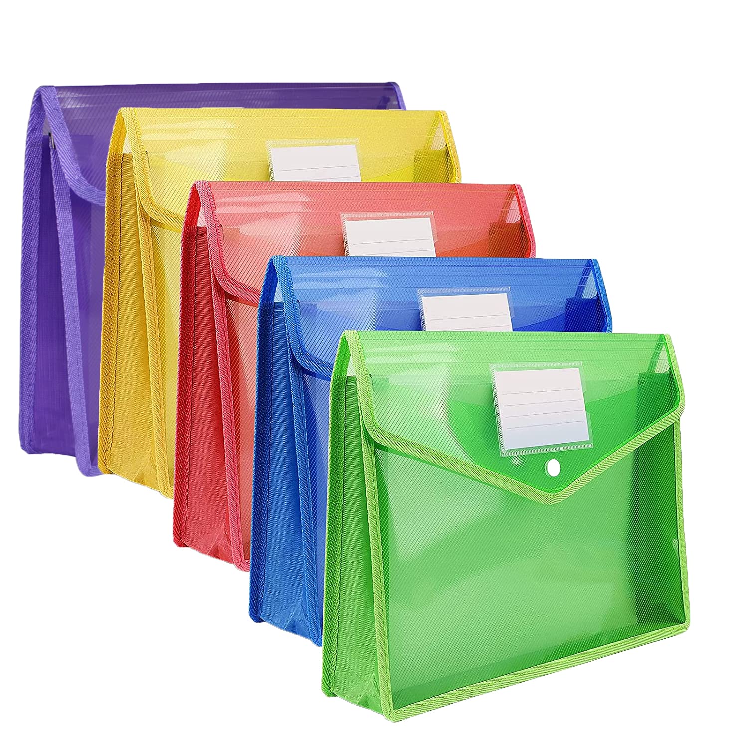 Panlom A4 Plastic Wallets Pack 4 Popper Expanding Document File Envelope Pockets Folder for School Office Home, with Quick Snap Closure and Card Slot