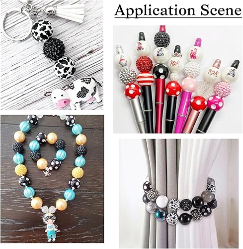 Miniatura 6 de Beadthoven - Cuentas gruesas de 0.787 in con estampado de vaca, 90 cuentas de diamantes de imitación gigantes para Halloween, bolígrafos, cordones y