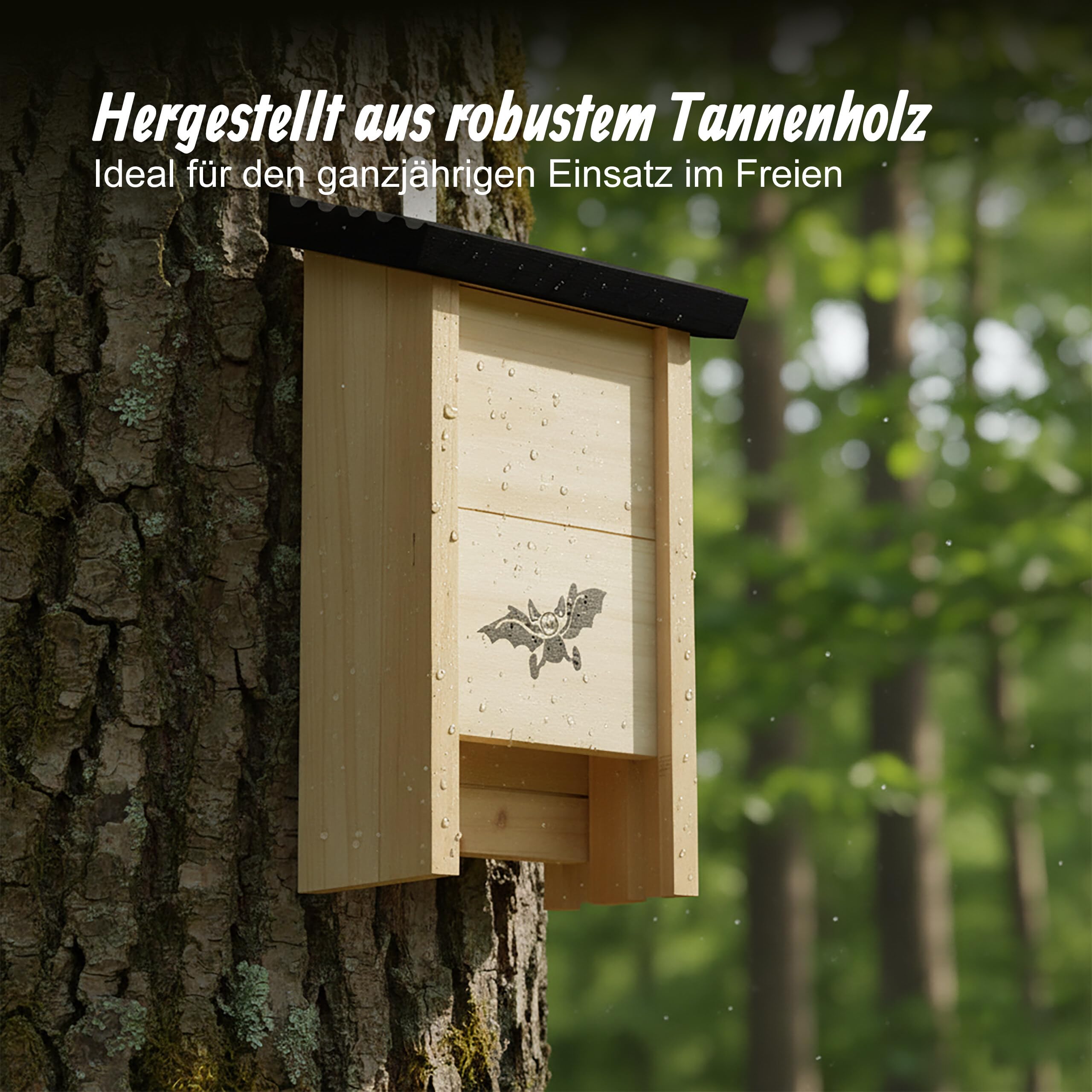Relaxdays Fledermauskasten, 4er Set, Unterschlupf für Fledermäuse, unbehandeltes Holz, HBT 25 x 18 x 6 cm, Natur/schwarz