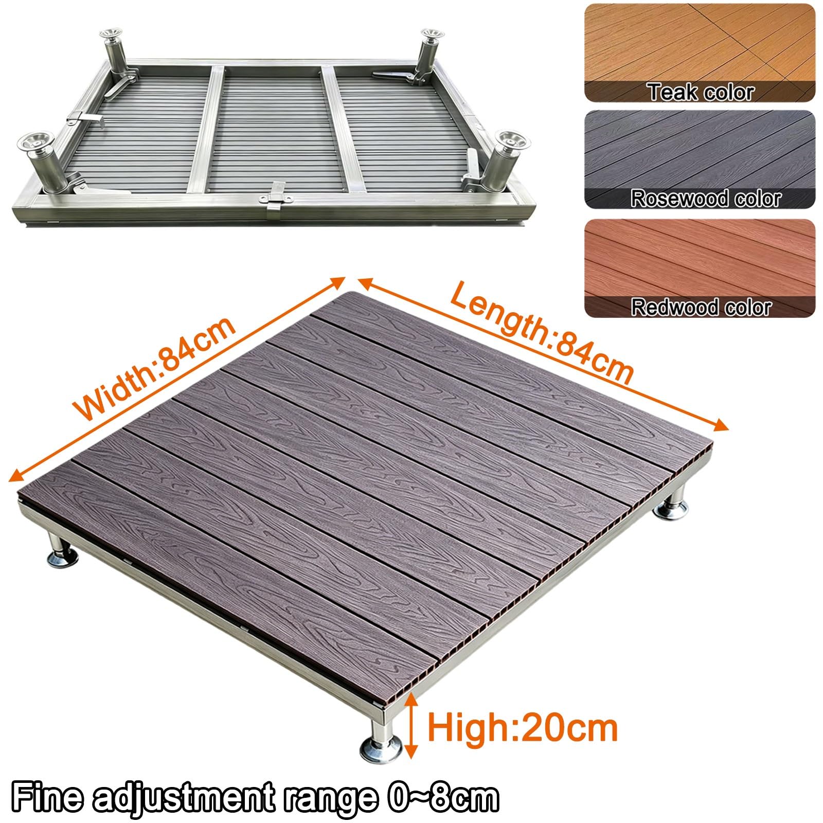 84x84cm Piattaforma Da Patio In Legno Composito Regolabile In Altezza