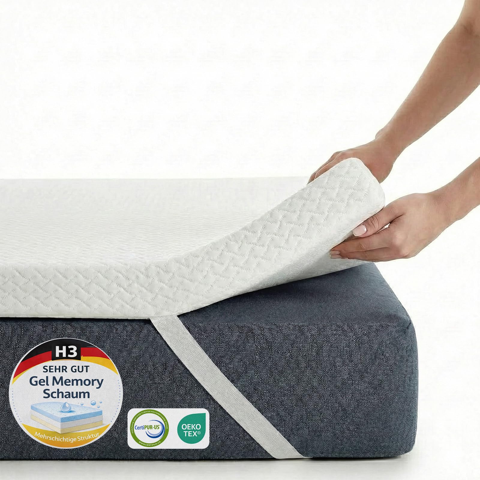 FRIDEKO Matratzen Topper 140x200cm, 5cm Höhe Matratzentopper, H2&H3 Gel Memory Foam Topper, Abnehmbaren und Waschbaren Bezug, Geeignet für Boxspringbett, Schlafsofas