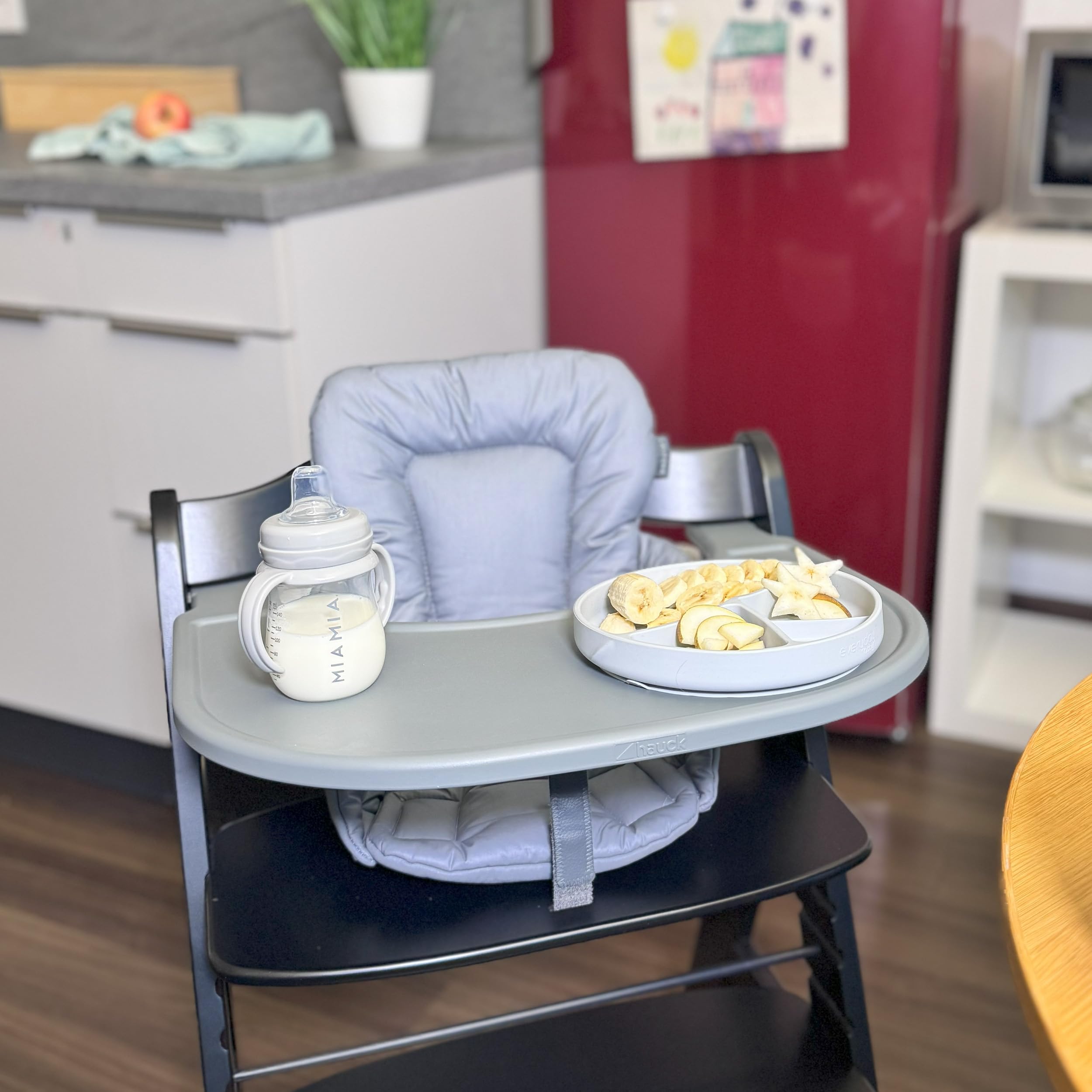 LaLoona Sitzverkleinerer für Hochstuhl Hauck Alpha/Beta - Baby Sitzpolster beschichtet & abwaschbar, OEKO-TEX Standard 100 geprüft, maschinenwaschbar - Grau