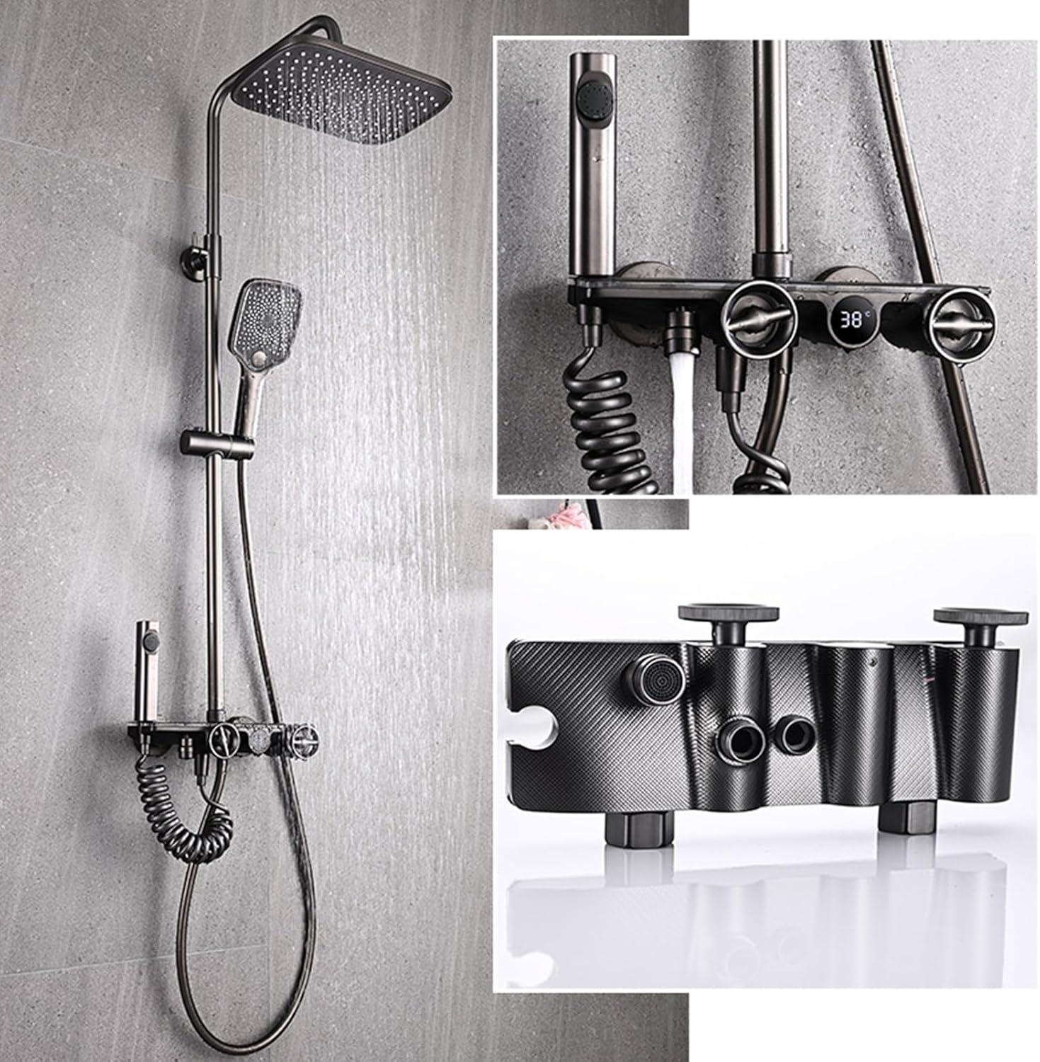 Thermostatic Shower Faucet Set Bathroom Digital Display Shower System Shower Fixture,Brass Bathtub Faucet with Handheld Spray,Rain Shower Head And Bidet Shower