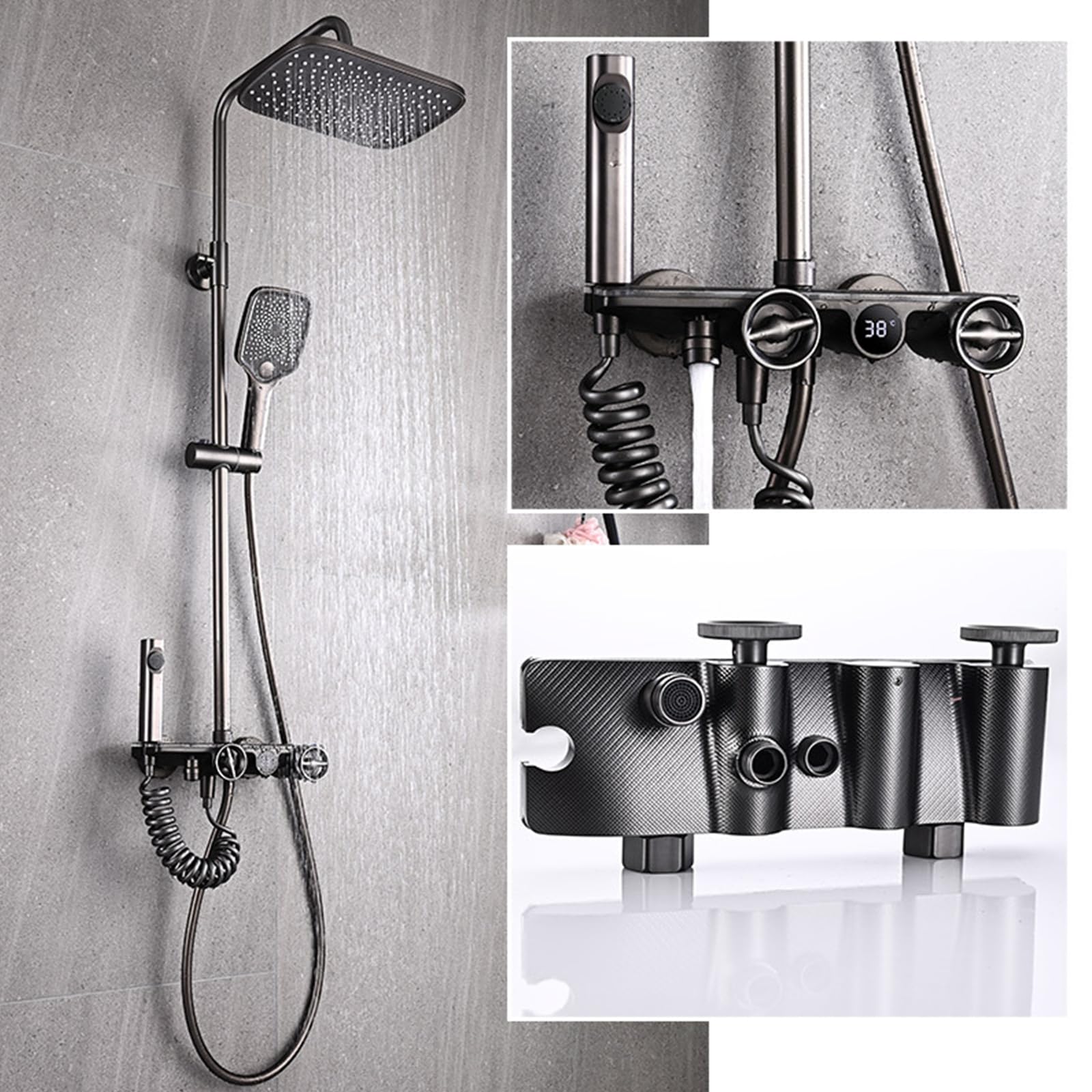 Robinet de baignoire en laiton thermostatique et douche pluie