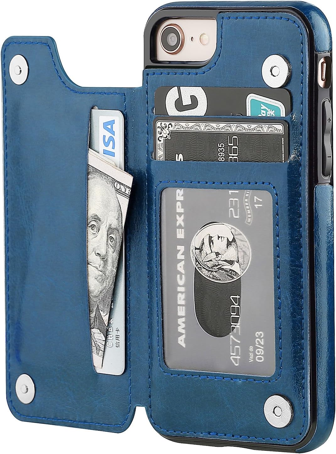 ONETOP for iPhone SE(2022) iPhone SE(2020) iPhone 7/8 Wallet Case with Card Holder, Premium PU Leather Kickstand Card Slots, Double Magnetic Clasp and Durable Shockproof Cover 4.7 Inch(Blue)