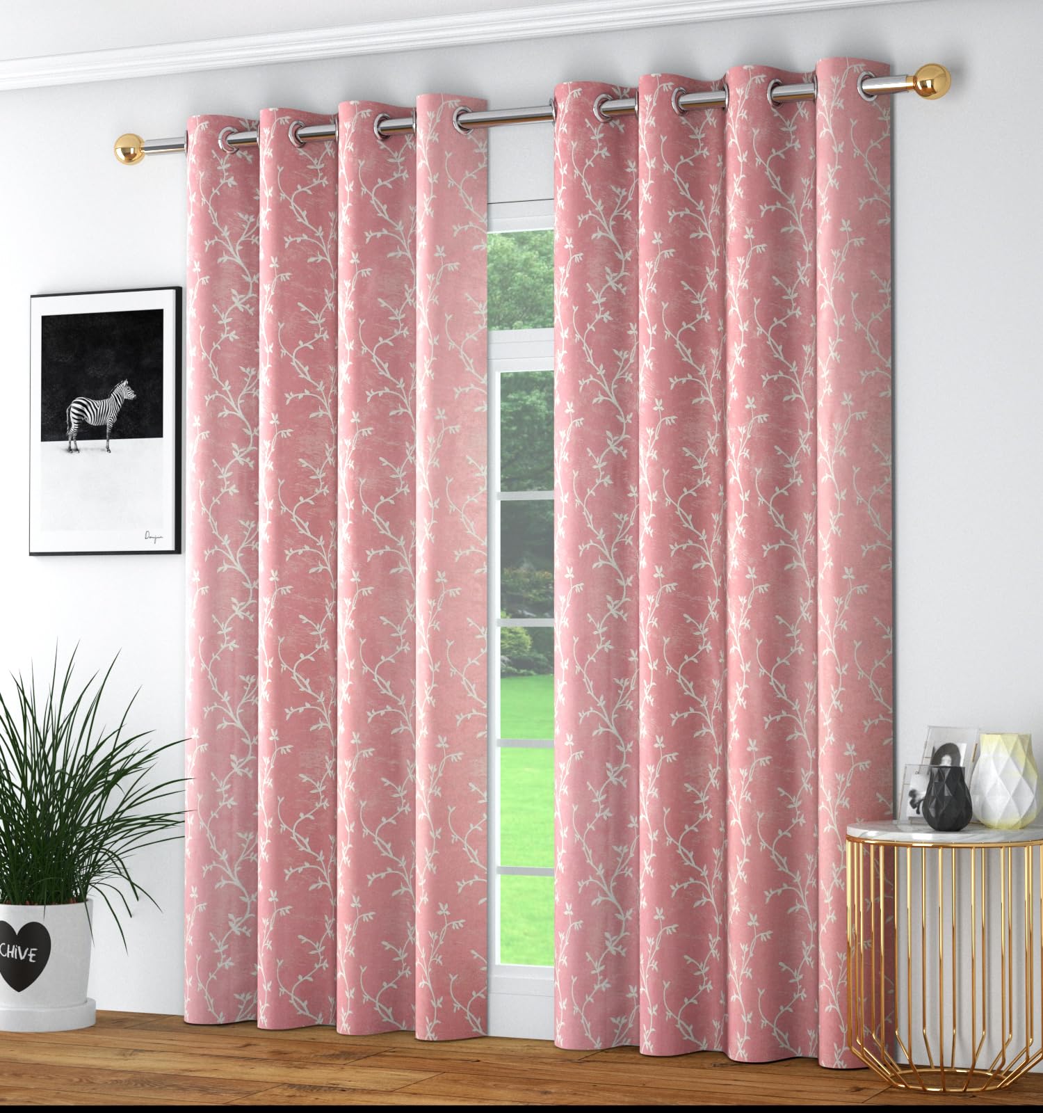 Jiyansh Decor Fine Polyester Vine Leaf Pattern Digital Printed Curtain for Long Door 4 X 9 Feet | Home and Office | Living Room and Kitchen Hall Set of 2 Pc- Pink (B0D6VZ58JN) Amazon Price History, Amazon Price Tracker