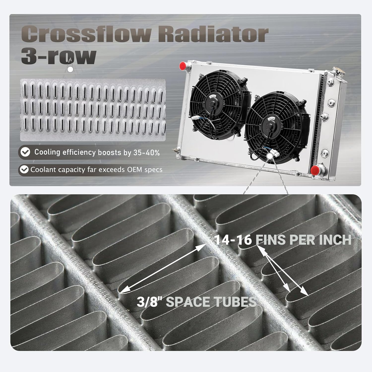 3 ROW Aluminum Radiator &Shroud Fan For 1974-1990 Chevy GMC Buick for Oldsmobile Cadillac Plymouth Full Aluminum Radiator For C20 C30 C10 Malibu K30 K20 K10 78 77 75 74 76 80 79 Radiators