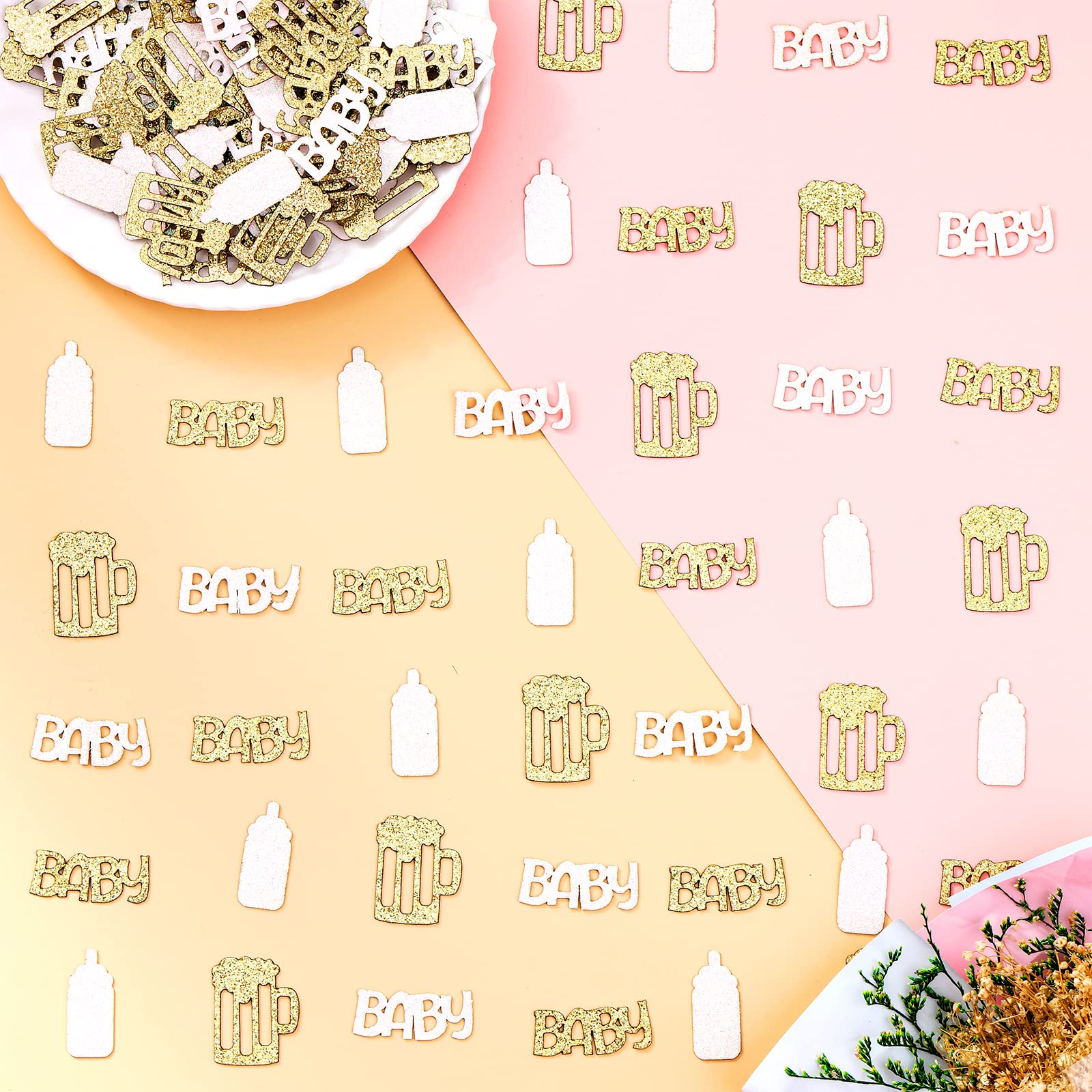A Baby is Brewing Baby Shower Decorations Beer, 200 Pcs White and Gold Glitter Baby Shower Confetti, Diaper Party Decorations for Gender Reveal Pregnancy Celebration, Beer Theme Table Decor