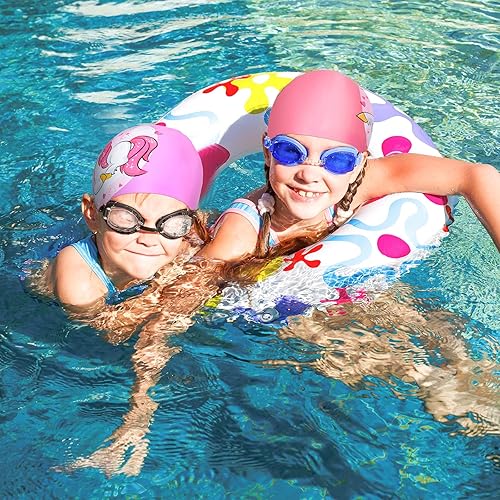 Miniatura 2 de JenPen Gorro de natación para niños, de silicona, impermeable, duradero, para niñas y niños, con pelo largo, corto, rizado, morado y rosa