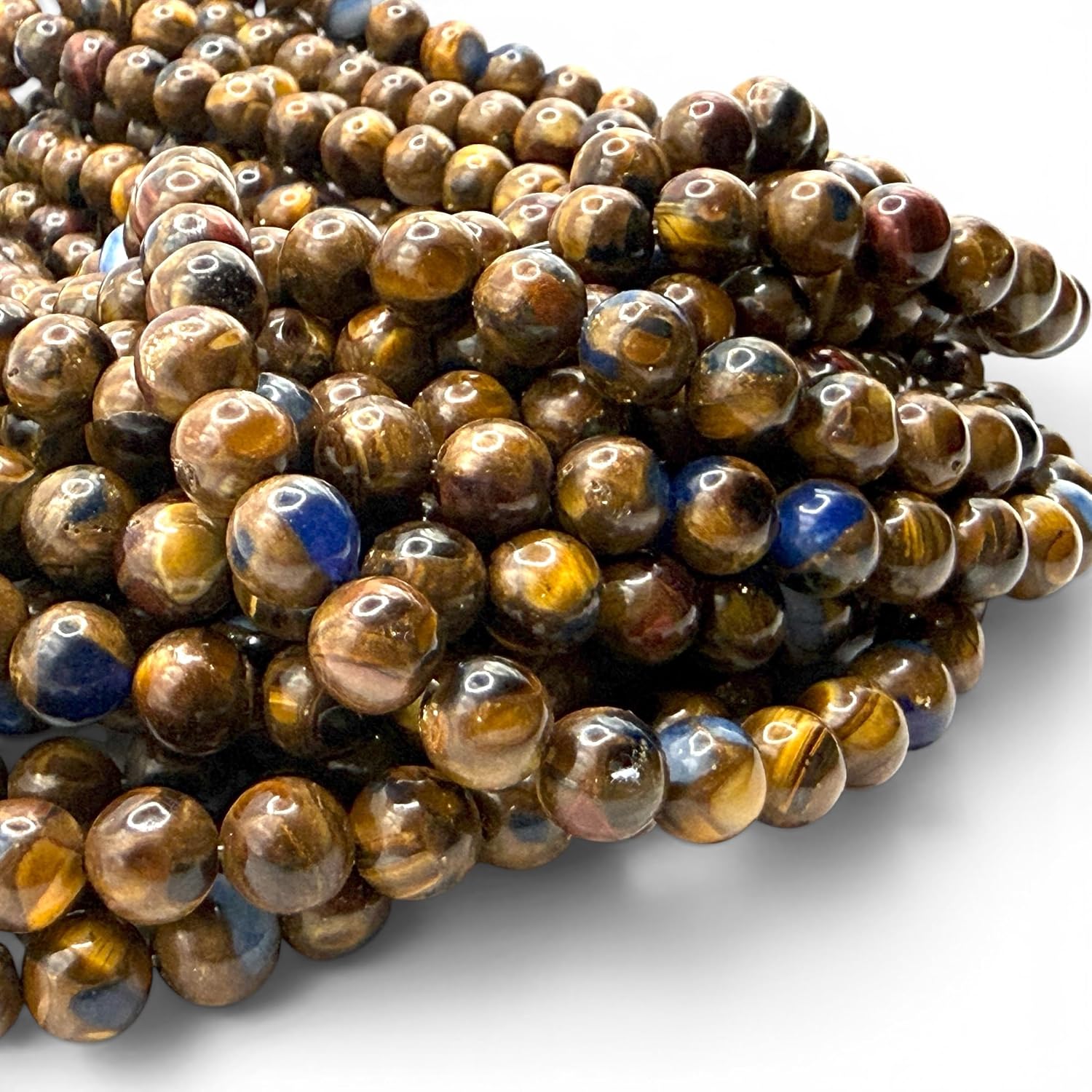 ABCGEMS 3in1 Namibian Pietersite Inlay Beads Africa (Handcrafted Triple Stone Design with Tiger's Eye & Lapis Lazuli) Jewelry Making Supply Artisan Gemstone Smooth Round 10mm