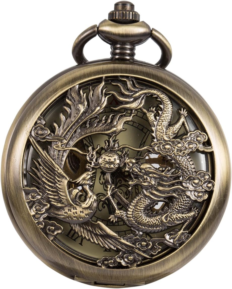 SIBOSUN Pocket Watch with Chain, Vintage Classic Double Hunter Hollow Mechanical Pocket Watches,Engraved Roman Numerals Hand Wind Watch for Men Women & Gift Box