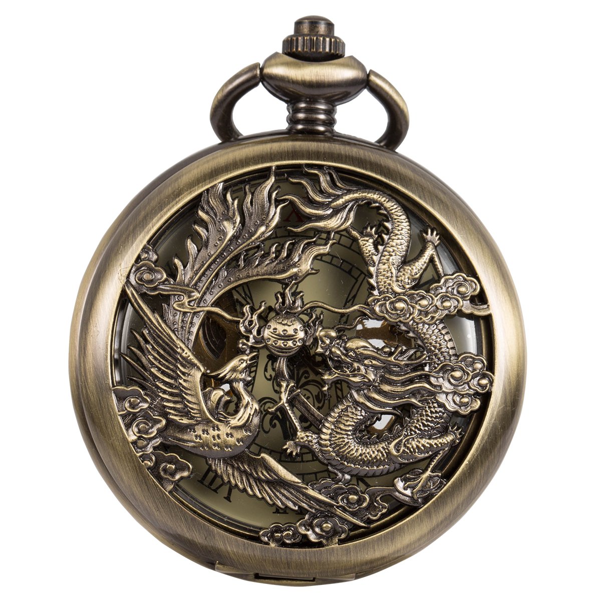 SIBOSUN Pocket Watch with Chain, Vintage Classic Double Hunter Hollow Mechanical Pocket Watches,Engraved Roman Numerals Hand Wind Watch for Men Women & Gift Box