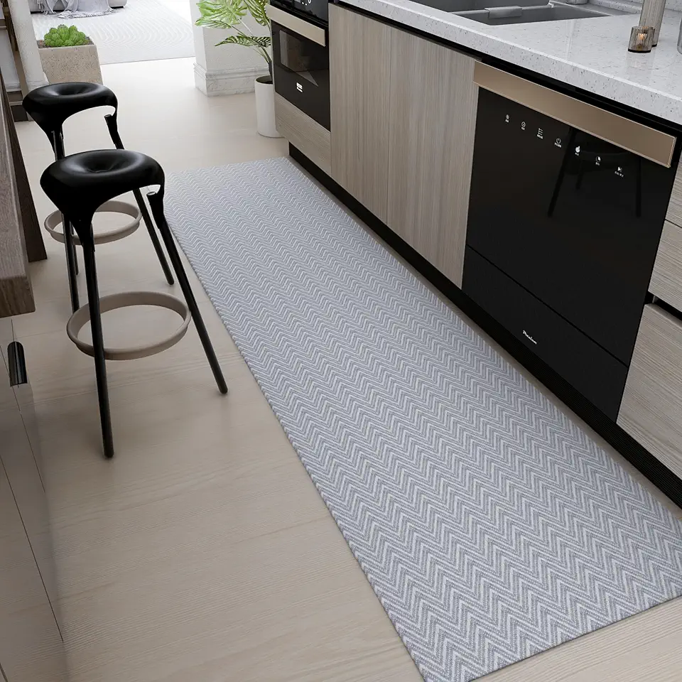 Tapete para pia de Cozinha Passadeira 2 metros x 45cm 100% Algodão Artesanal com Antiderrapante Cinza