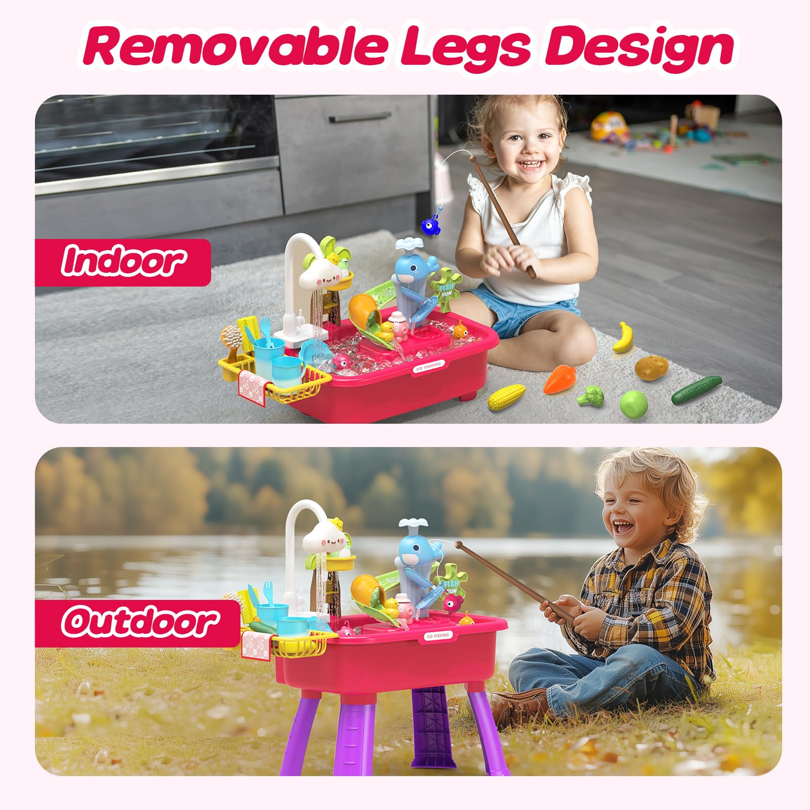 Juguetes de fregadero de cocina que cambian de color con agua corriente para niños, juguete eléctrico 4 en 1 con animales, alimentos, accesorios de vajilla, juguete de cumpleaños para niños y niñas 5
