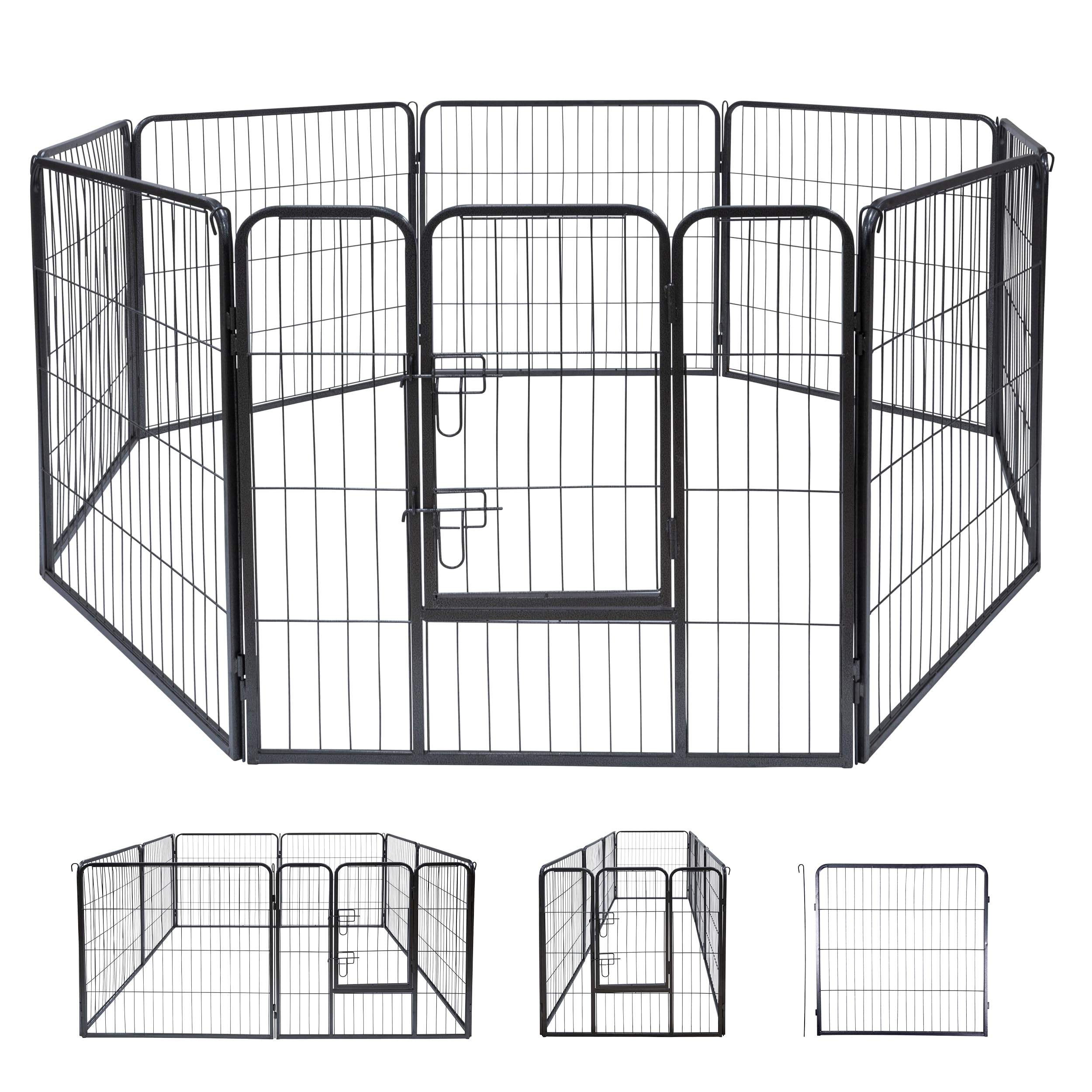 maxxpro Laufstall Hund und Katze - 210 x 80 cm - Faltbarer Welpenauslauf - Katzengehege - Aufstellbar in Verschiedenen Formen - für Drinnen und Draußen - Häsenkafig - Metall - Schwarz