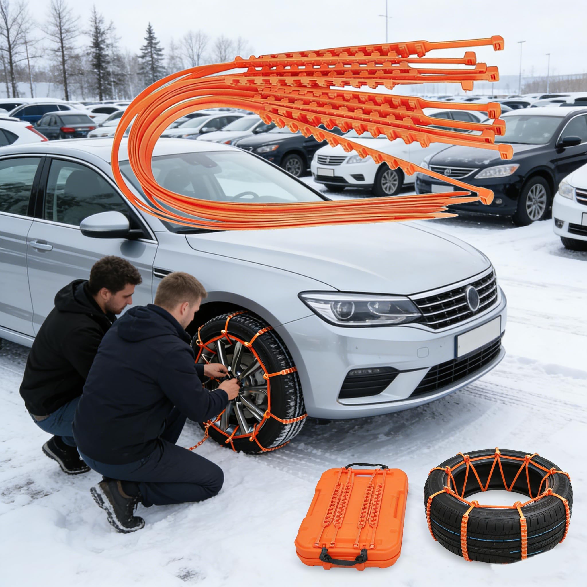 Lot de 20 chaînes à neige antidérapantes pour pneus de voiture - Serre-câbles universels réutilisables pour voitures, véhicules tout-terrain, SUV - Convient pour la neige, la boue et les
