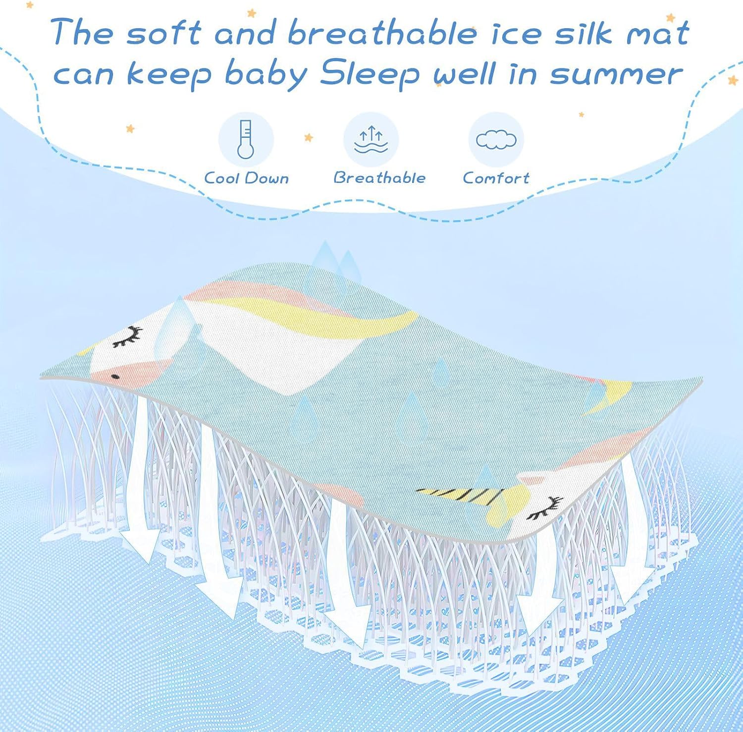 A Cute Cartoon White Unicorns Cooling Baby Crib Mattress 28" x 52" Ultra Soft Pads for Bed Washable for Baby&Toddler