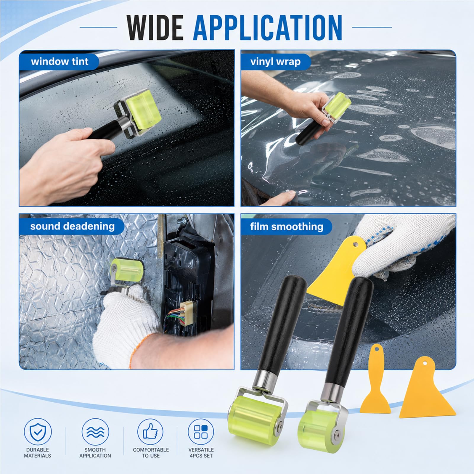 Set di 2 rulli di pressione con 2 raschietti, rullo di pressione manuale, rullo di pressione per guarnizioni dei bordi, rullo di pressione manuale in silicone, set di rulli a pressione parziale per