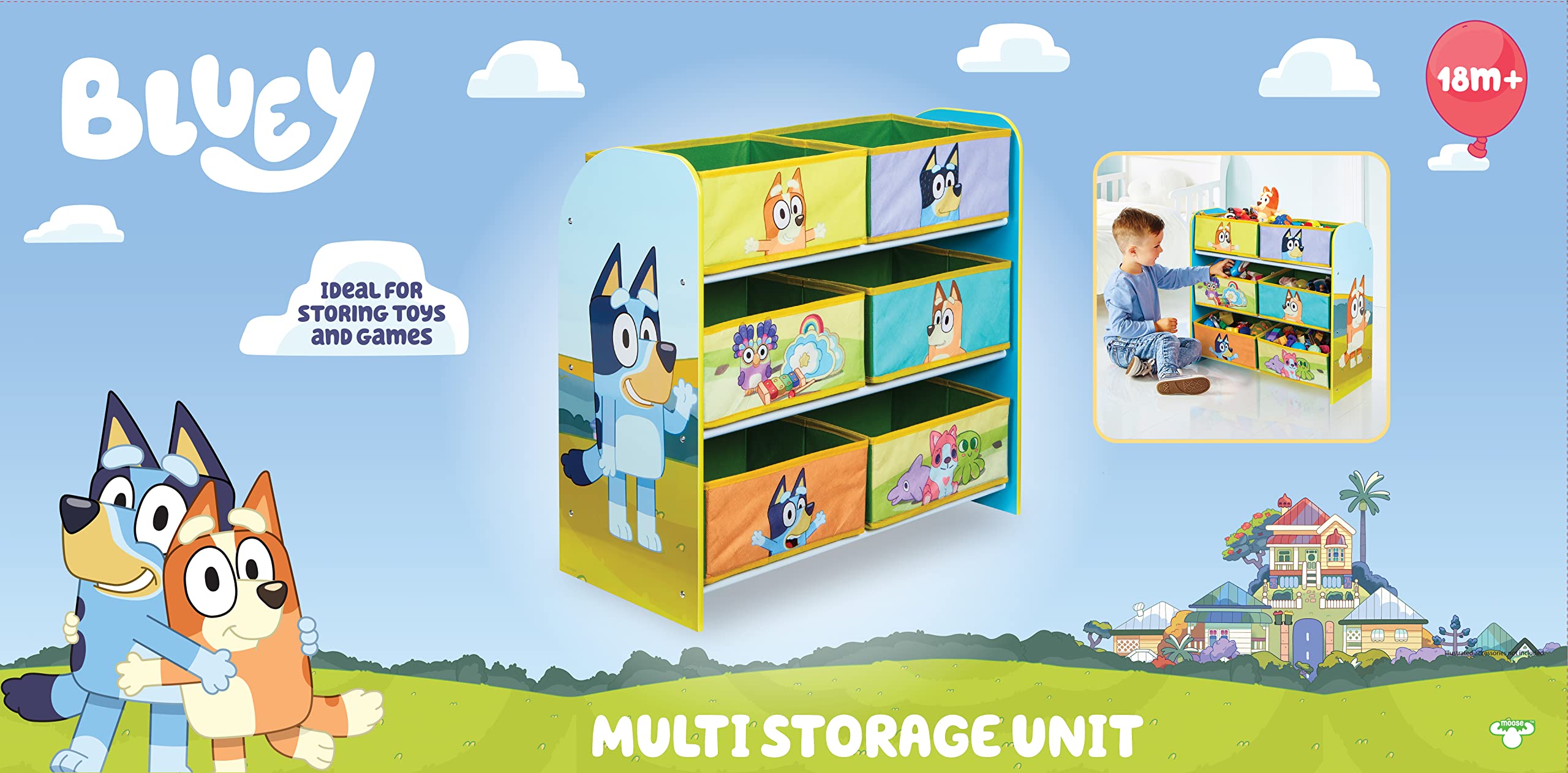 Bluey Unidad de Almacenamiento de Juguetes para Dormitorio Infantil con 6 Cajas de Almacenamiento de Tela