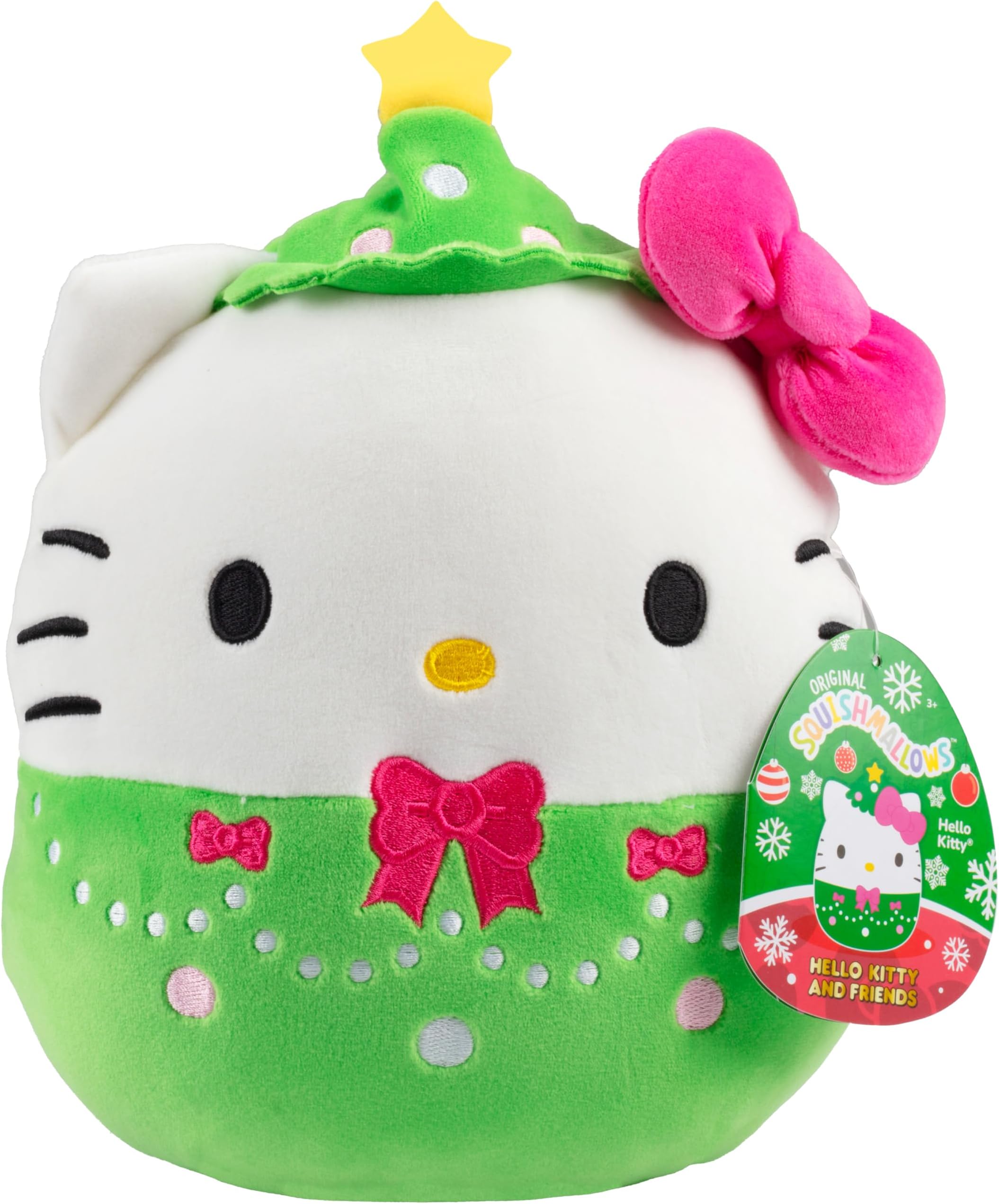 SquishmallowsOriginal 8-Inch Hello Kitty Christmas Tree - Official Jazwares Christmas Plush - Collectible Soft & Squishy Sanrio Stuffed Animal Toy - Add to Your Squad - Gift for Kids, Girls & Boys